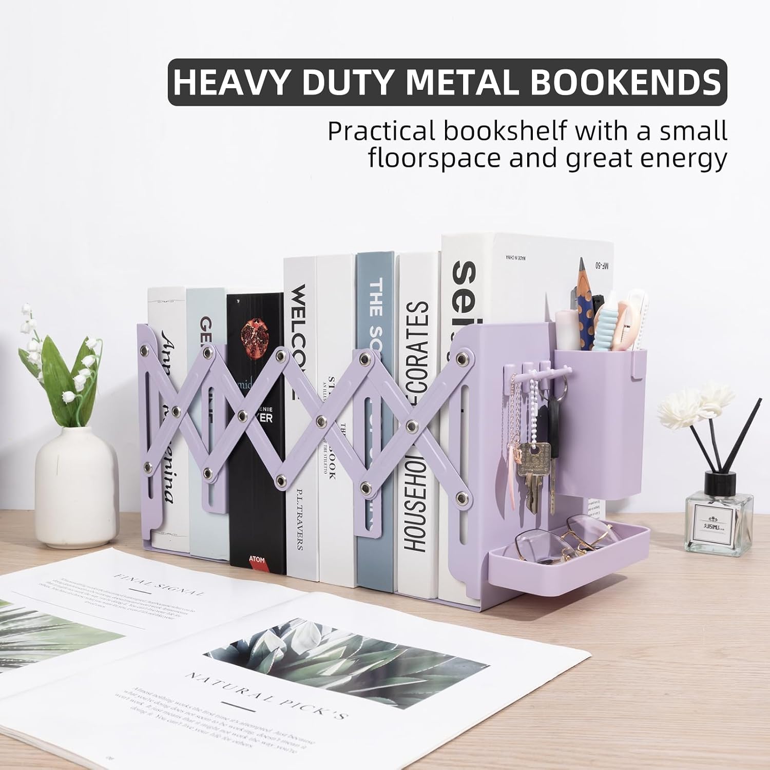 19" Metal Book Ends for Heavy Books / Purple