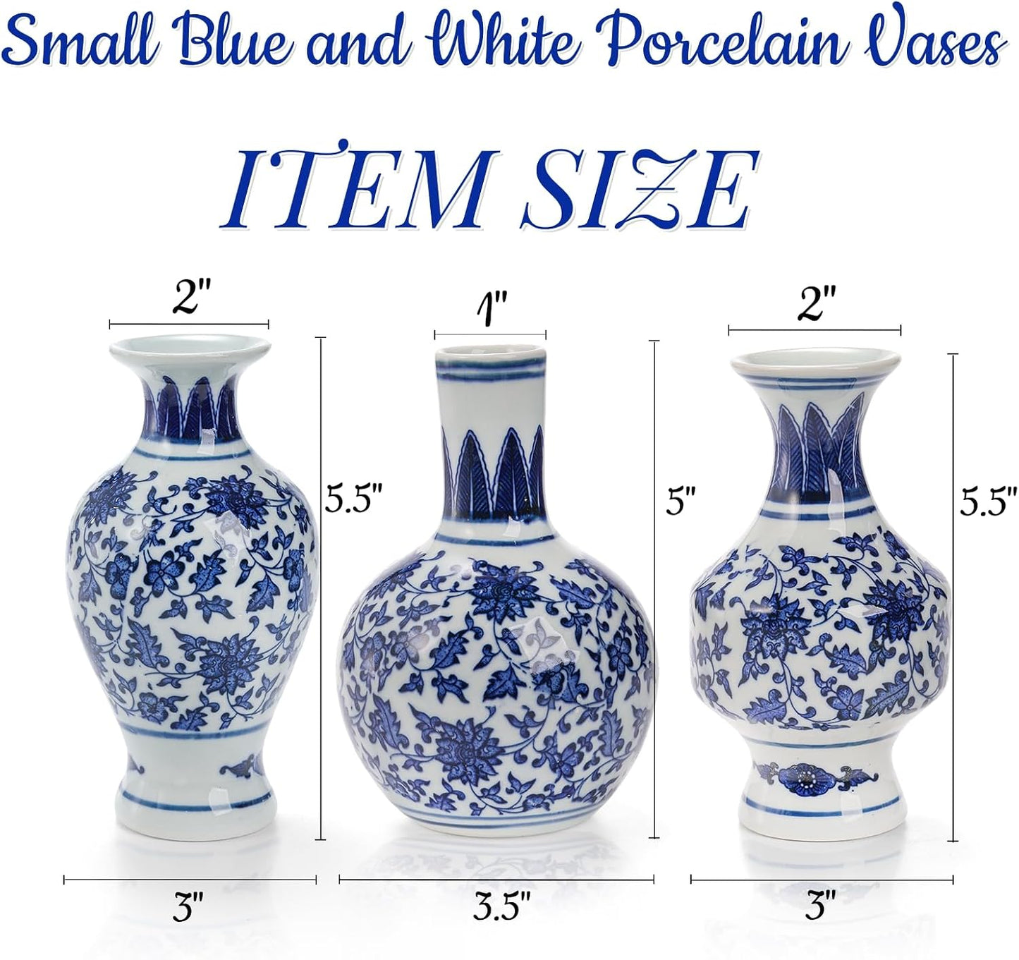 Tall Mini Vintage Vases / Blue / 5.5 Inch / Set of 3