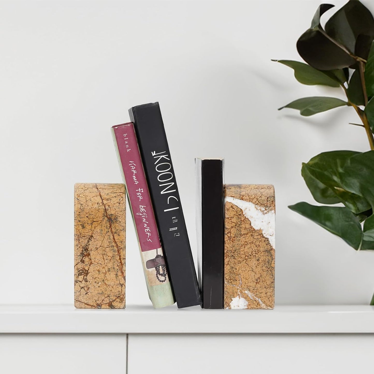 Decorative Book Ends / Brown Red Marble-rainforest Gold