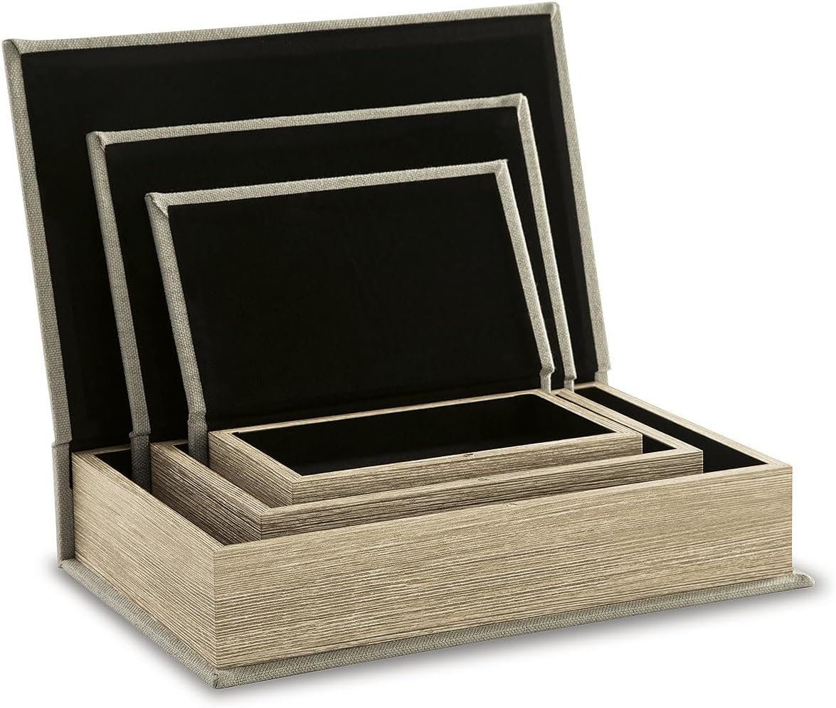 Jolina Vintage 3 Piece Faux Book Keepsake Storage Box Set / Beige