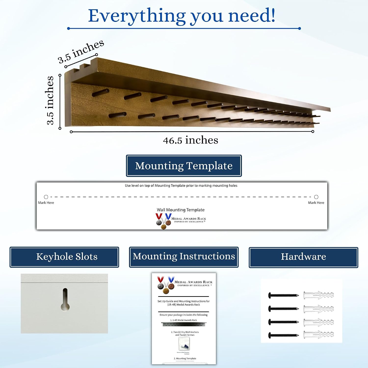 4ft- Premier Medal Hanger Display Rack and Trophy Shelf for Gymnastics, Soccer, Basketball, Football, and More. The