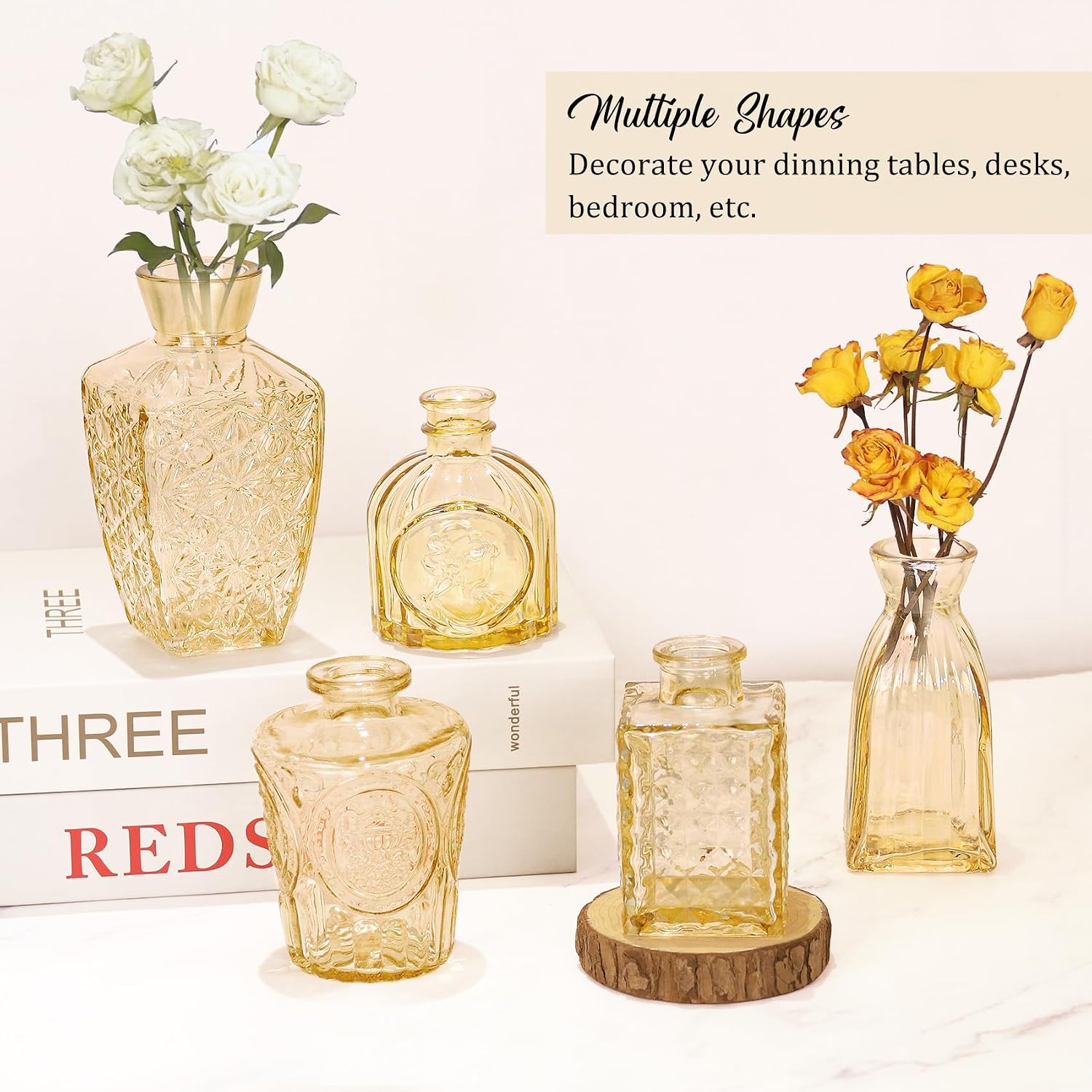 Bud Vases Set Small Vintage Glass Bottles Bud Vases in Bulk Multiple Shape / Champagne / Set of 36