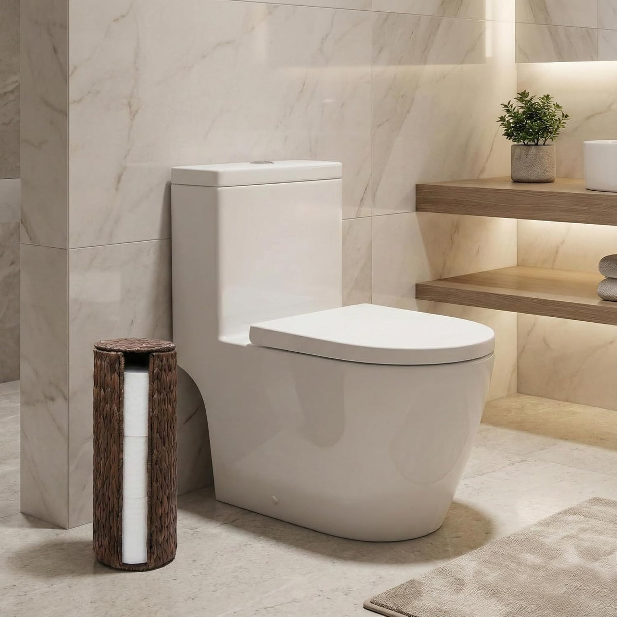 PINXIURY Water Hyacinth Paper Roll Holder, Wicker Toilet Paper Holder Stand for Bathroom, Toilet Roll Holder Stand for