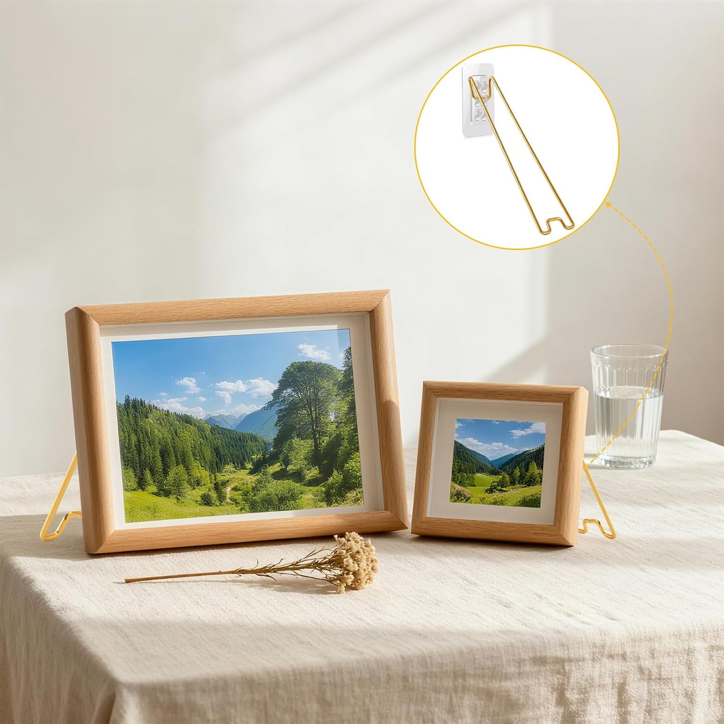 3 Levels of Stainless Steel Picture Frame Easel Backs Self-Adhesive / Gold / Medium Size / Set of 6