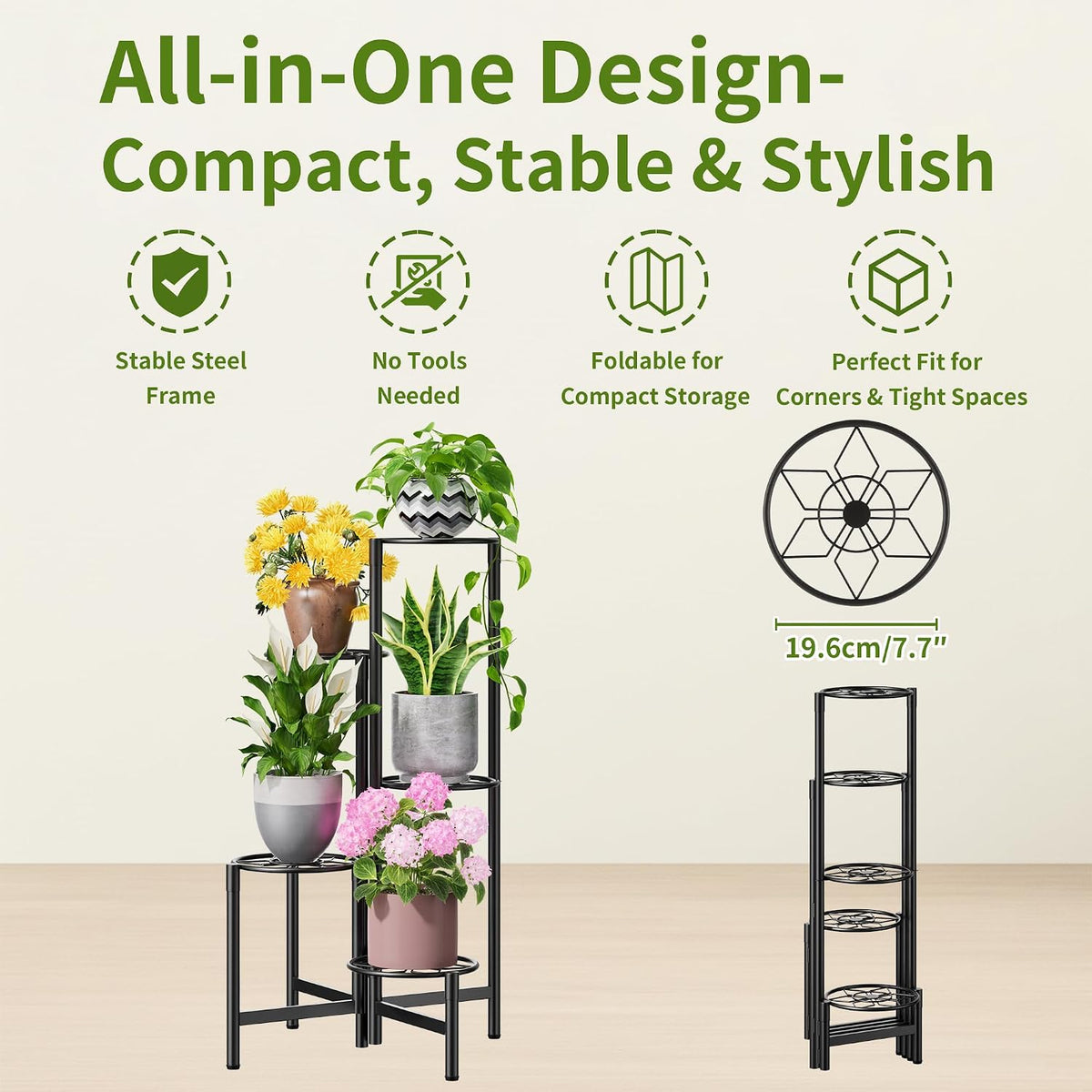 Plant Stand 5 Tier Indoor Metal Flower Shelf for Multiple Plants Corner Tall Flower Holders for Patio Garden Living