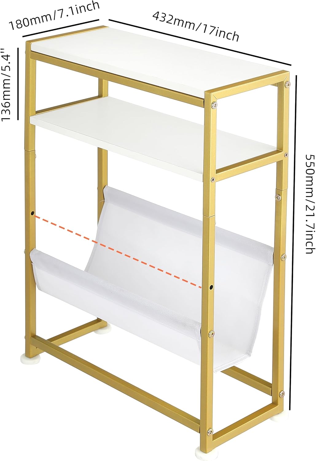 Narrow End Table for Small Spaces - Slim Side Table with Magazine Holder,2 in 1 Design Narrow Coffee Table Living