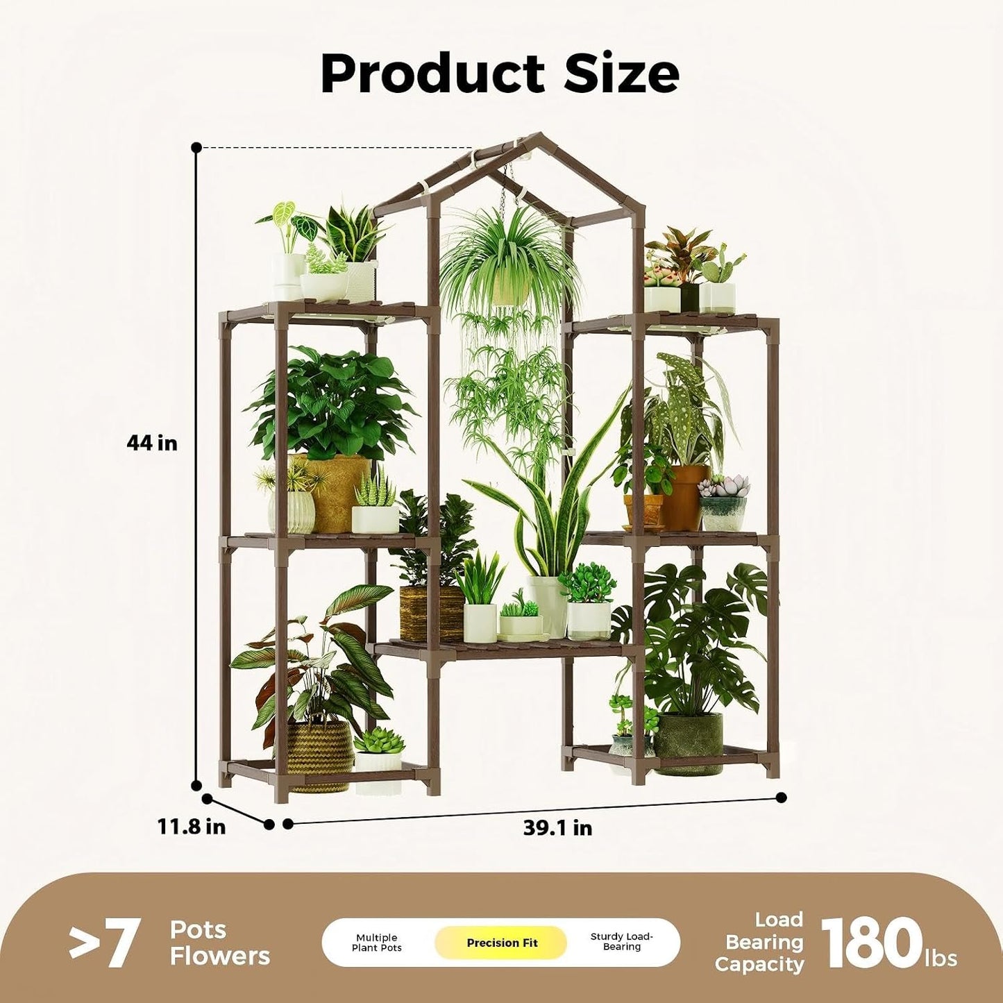 Bamworld Plant Stand Indoor with Grow Lights Wood Plant Shelf for Hanging Planter Pots Display Flower Stand for Living