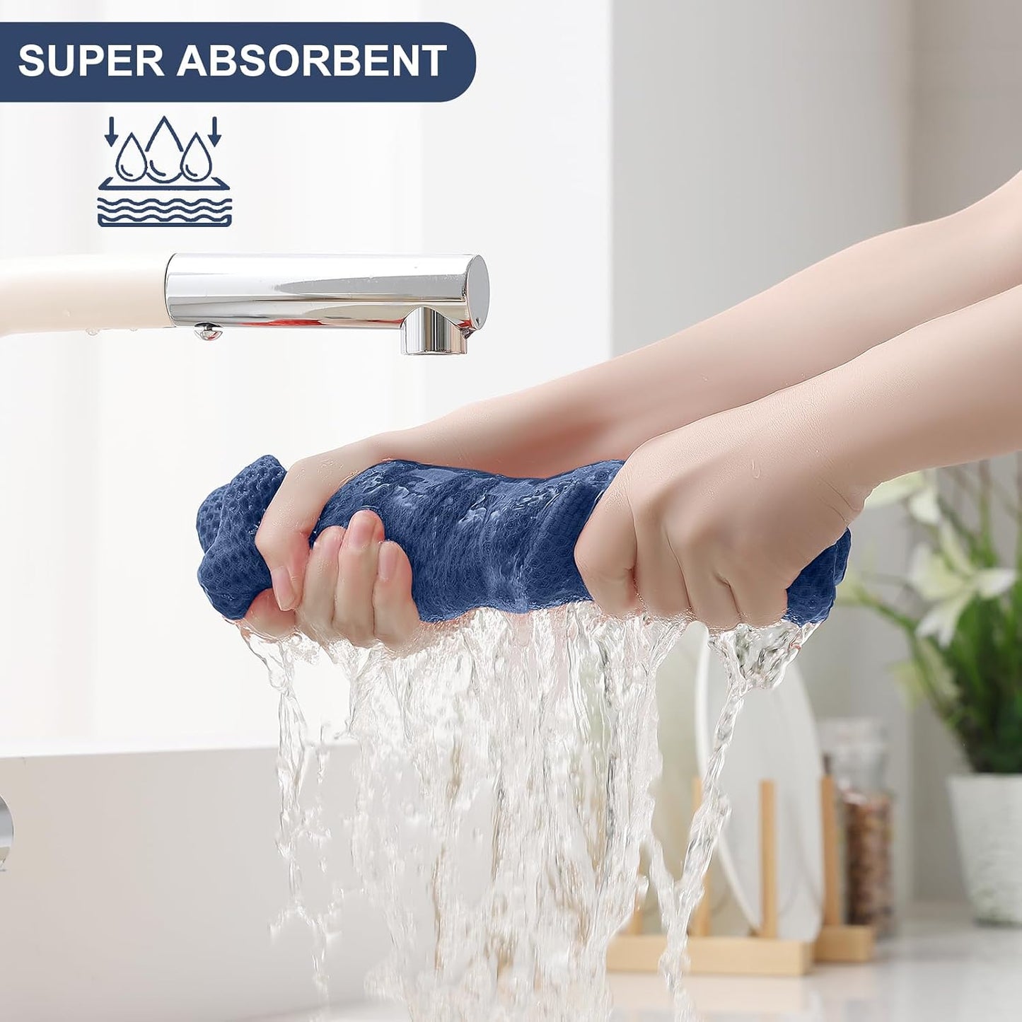 Homaxy 10 Pack 100% Cotton Kitchen Towels and Dishcloths Set, Navy Blue | 12 x 12 Inches and 13 x 28 Inches Kitchen