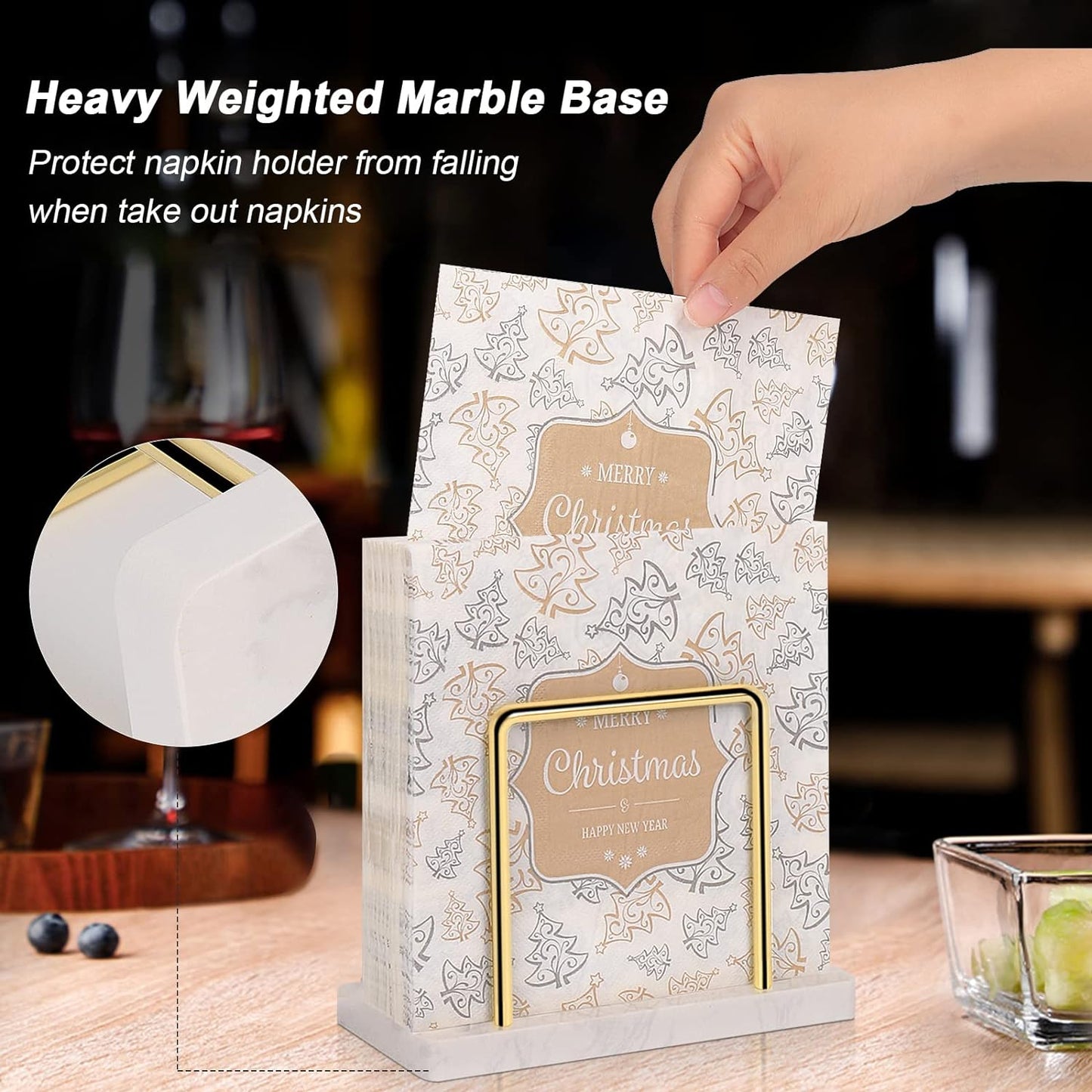 Napkin Holder / Metal Napkin Storage Modern Freestanding Tissue Paper Dispenser / Gold / Marble