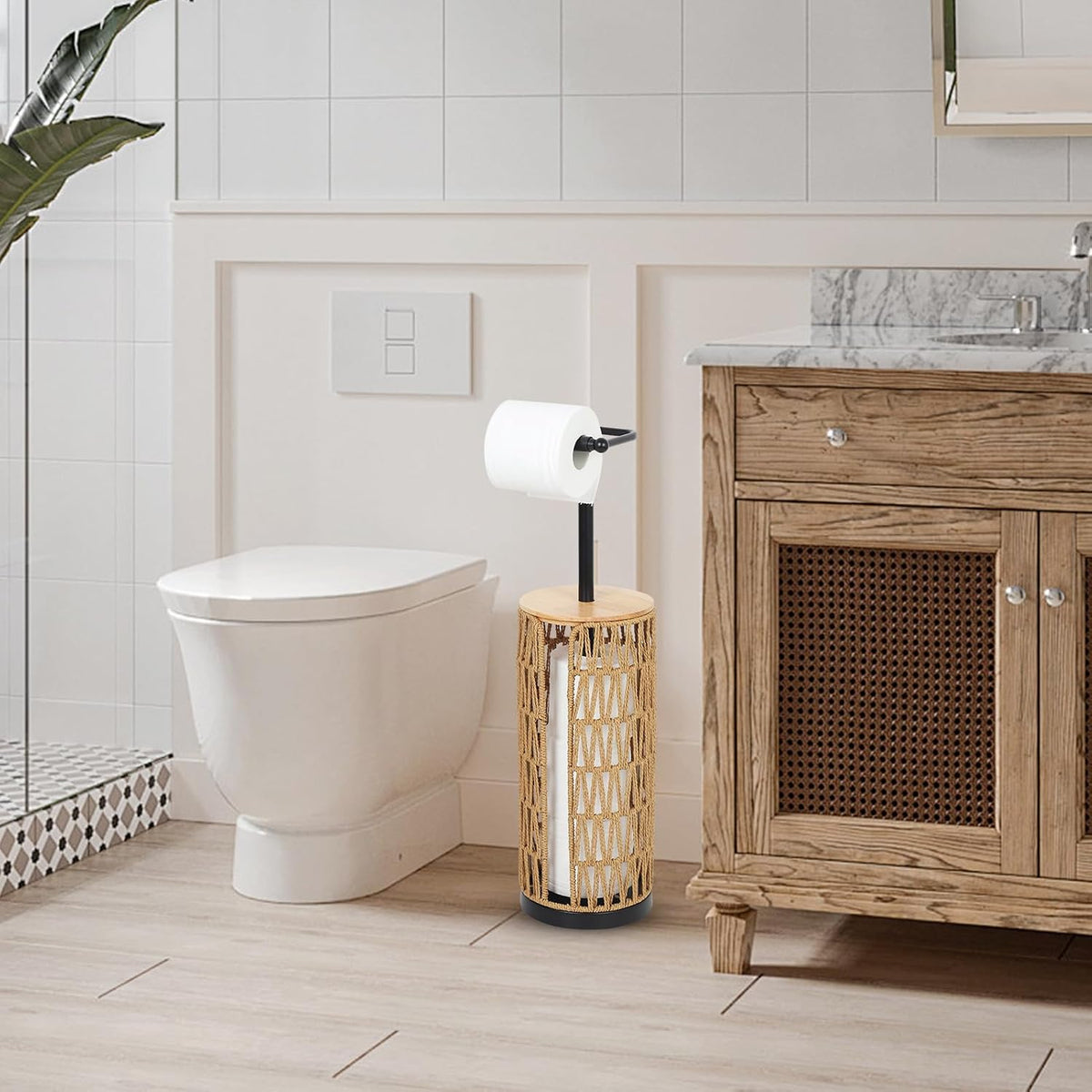 Freestanding Toilet Paper Holder with Storage,3 Rolls of Boho Toilet Paper Holder Stand with Lid,Gold Toilet Tissue
