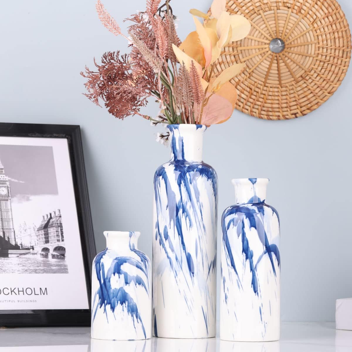 Blue Ceramic Vase Set / Blue & White
