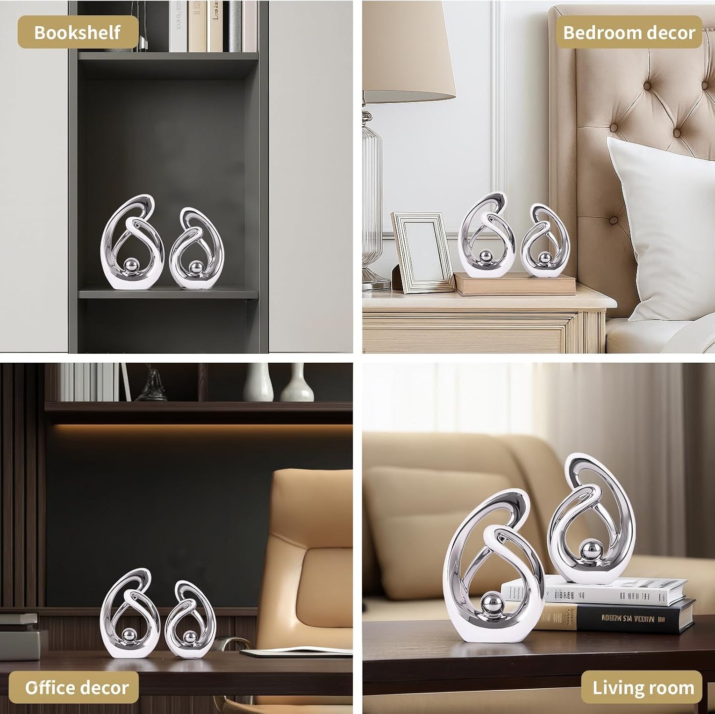 Abstract Ceramic Statue / White Silver / Small / Set of 2