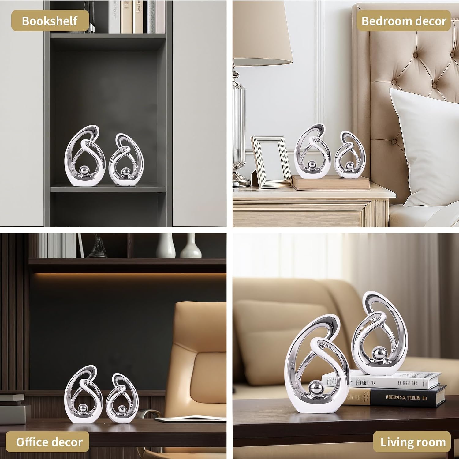 Abstract Ceramic Statue / White Silver / Small / Set of 2