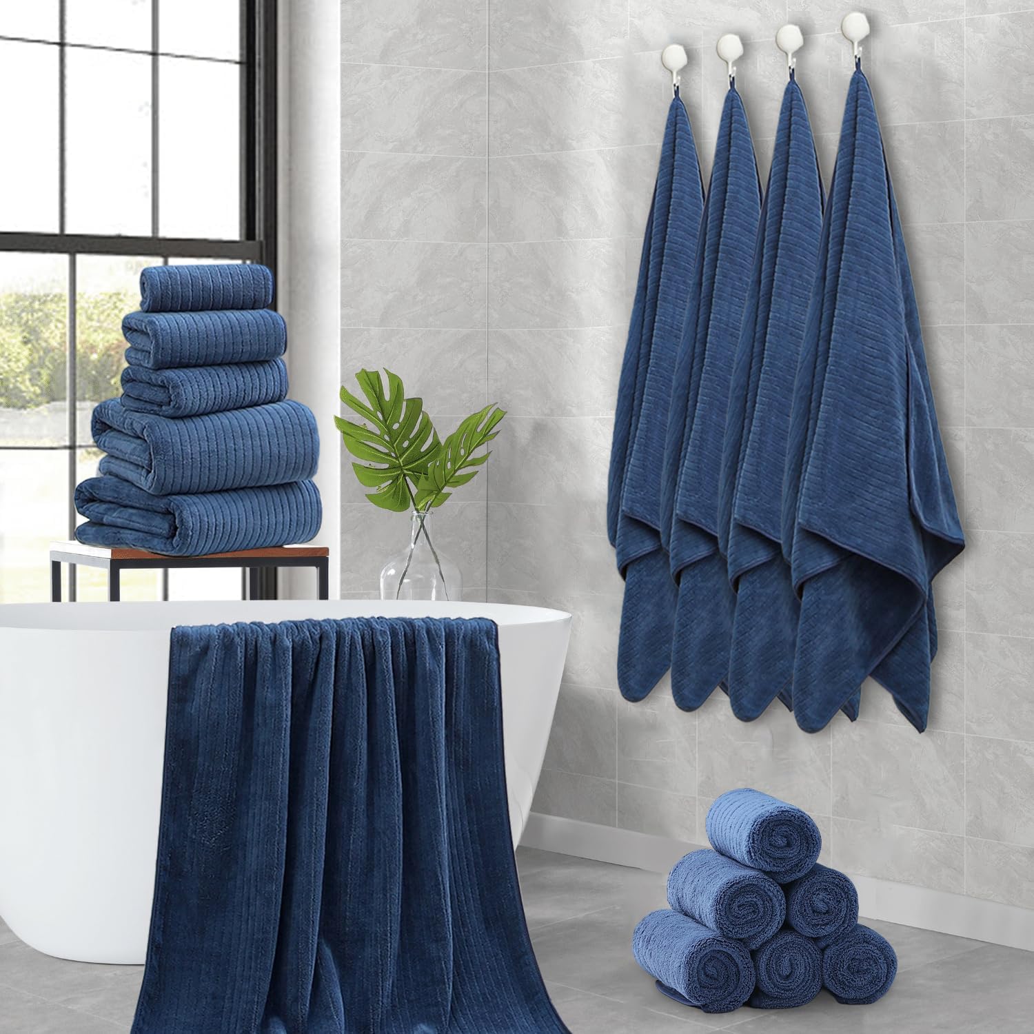 Hailea 18 Piece Family Bath Towel Set Include 6 Bath Towels,6 Hand Towels and 6 Washcloths Soft Bathroom Towel with