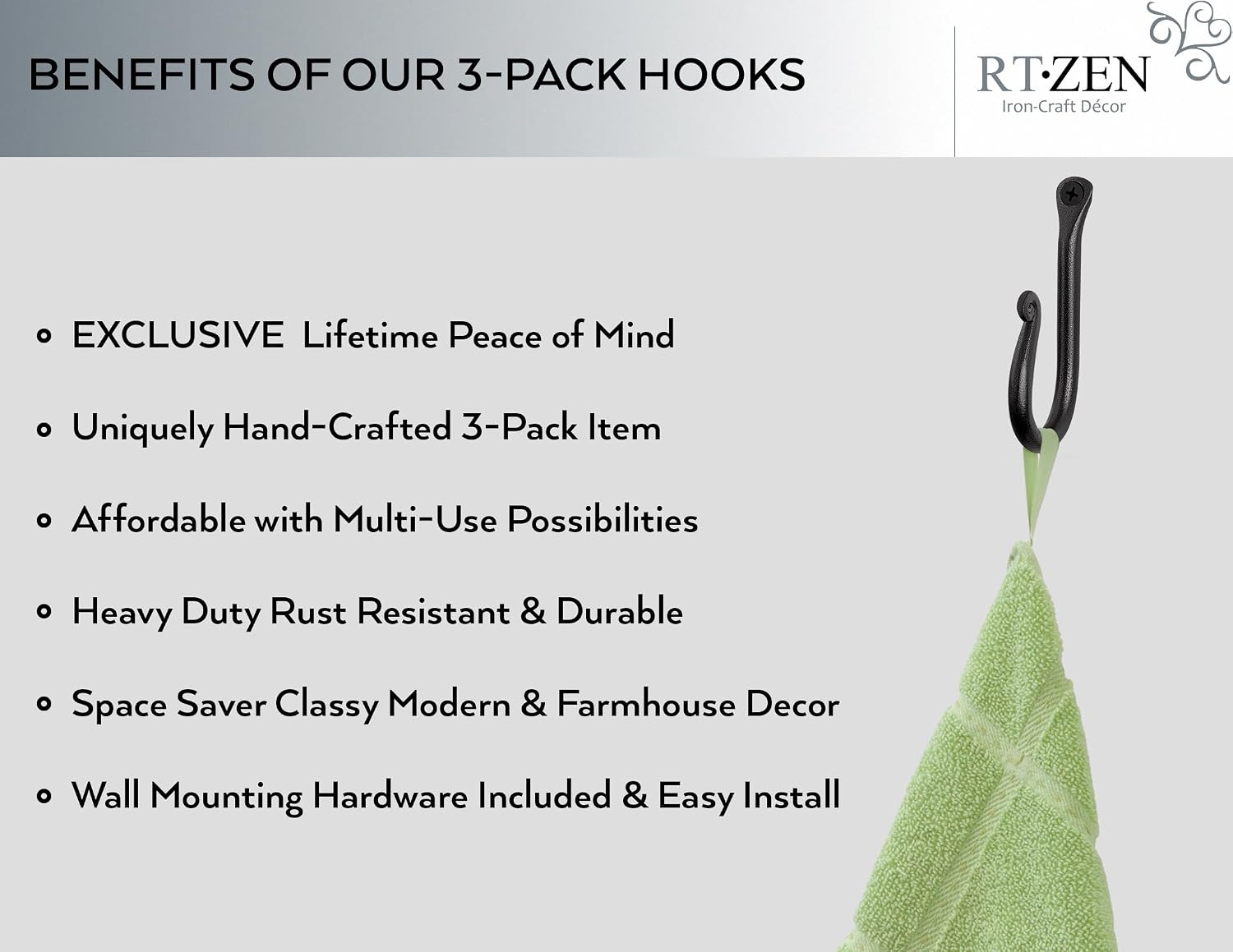 Wrought Iron Decorative Rustic Metal Coat Hooks for Hanging / Hook Classic