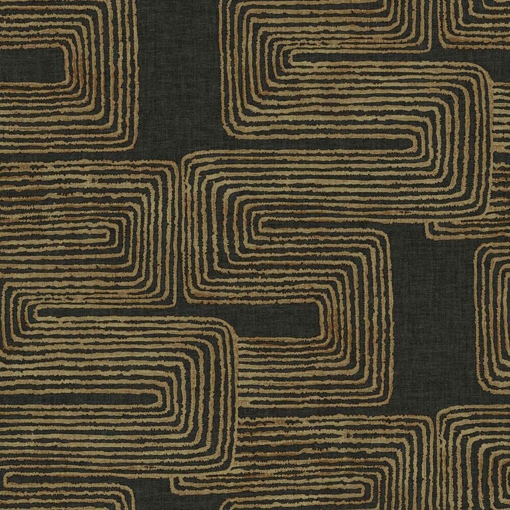 RMK12213PL Nikki Chu Black and Metallic Gold Zulu Signature Peel and Stick Wallpaper / Black/gold