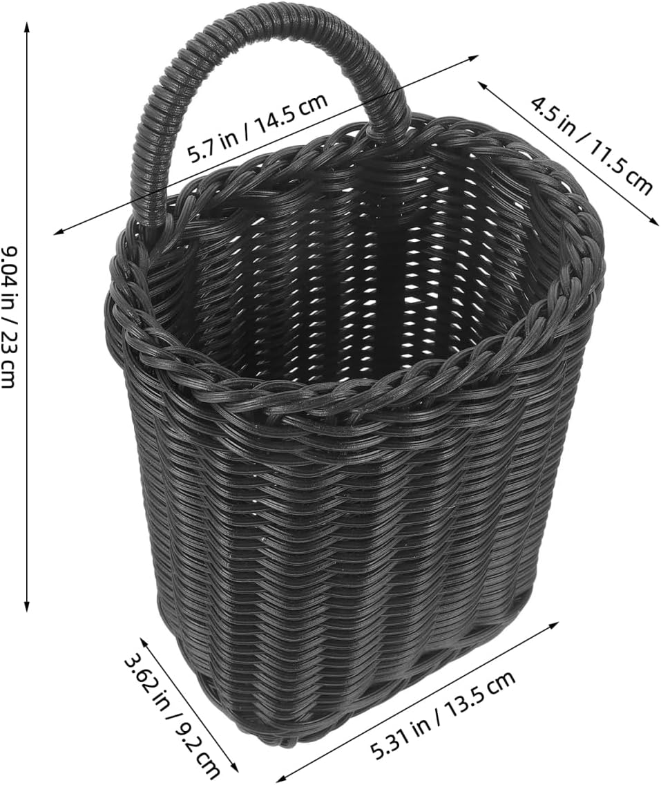Plastic Wicker Storage Basket Nordic Style Hanging Organizer / Black