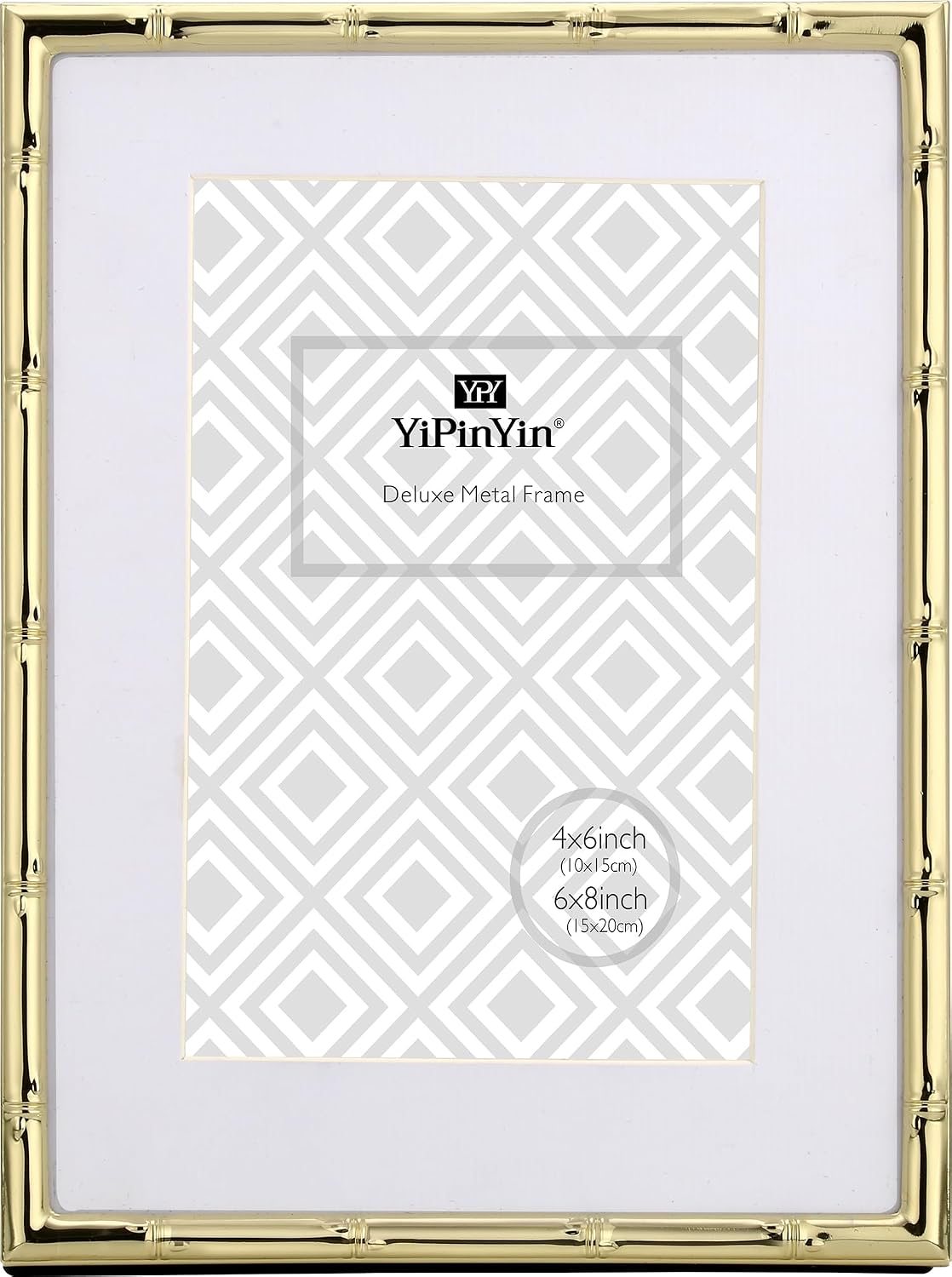 YiPinYin 6x8‘’ Bamboo Detail Gold Metal Picture Frame 2pack,6x8'' Gold Plated Photo Frames Mat for 4x6‘',with Soft
