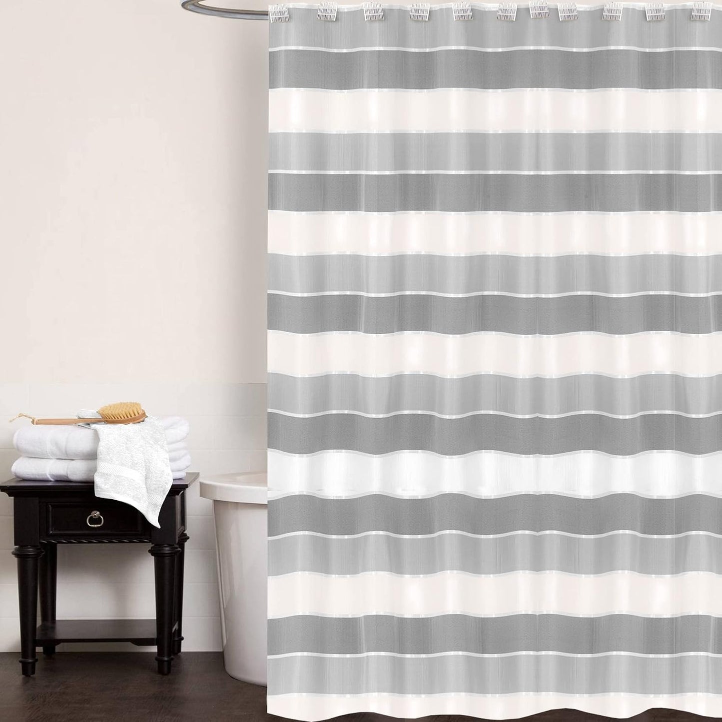 Zahari Home 13pc Modern Line Shower Curtain Set - Gray Luxury Contemporary Shower Curtains with Unique Design & 12 Hooks