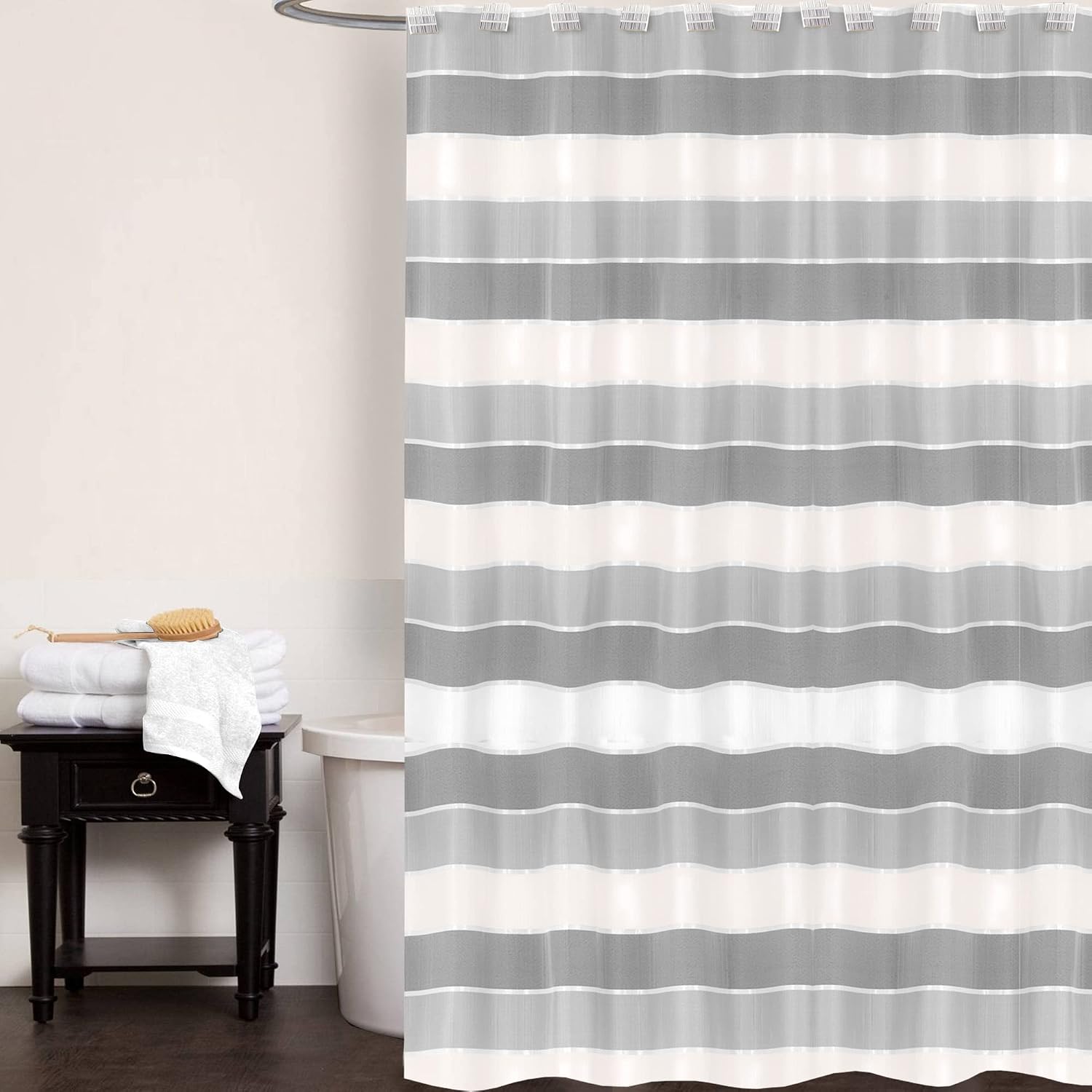 Zahari Home 13pc Modern Line Shower Curtain Set - Gray Luxury Contemporary Shower Curtains with Unique Design & 12 Hooks