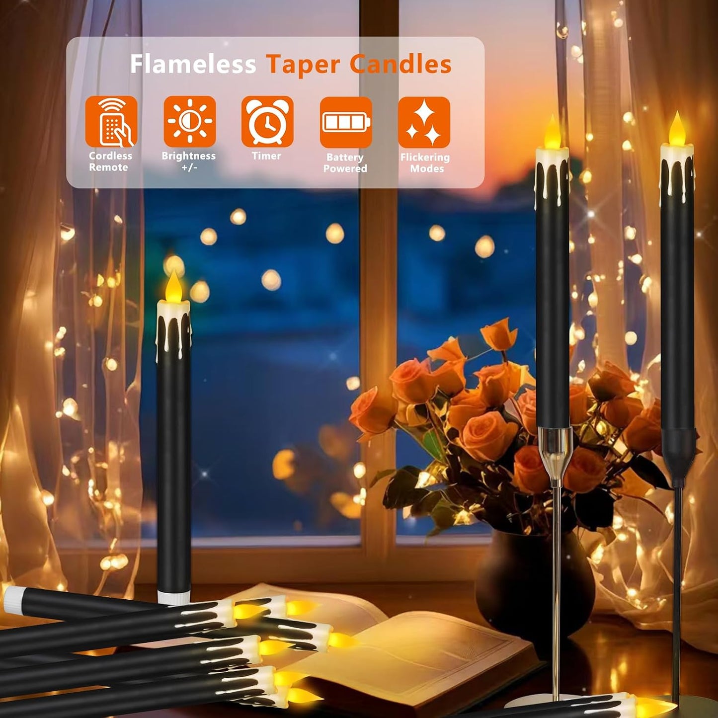 wemarry Flameless Taper Candles 10.6" Dripless Battery Operated Taper Candles Included Remote Timer 400+ Hours by 2AA