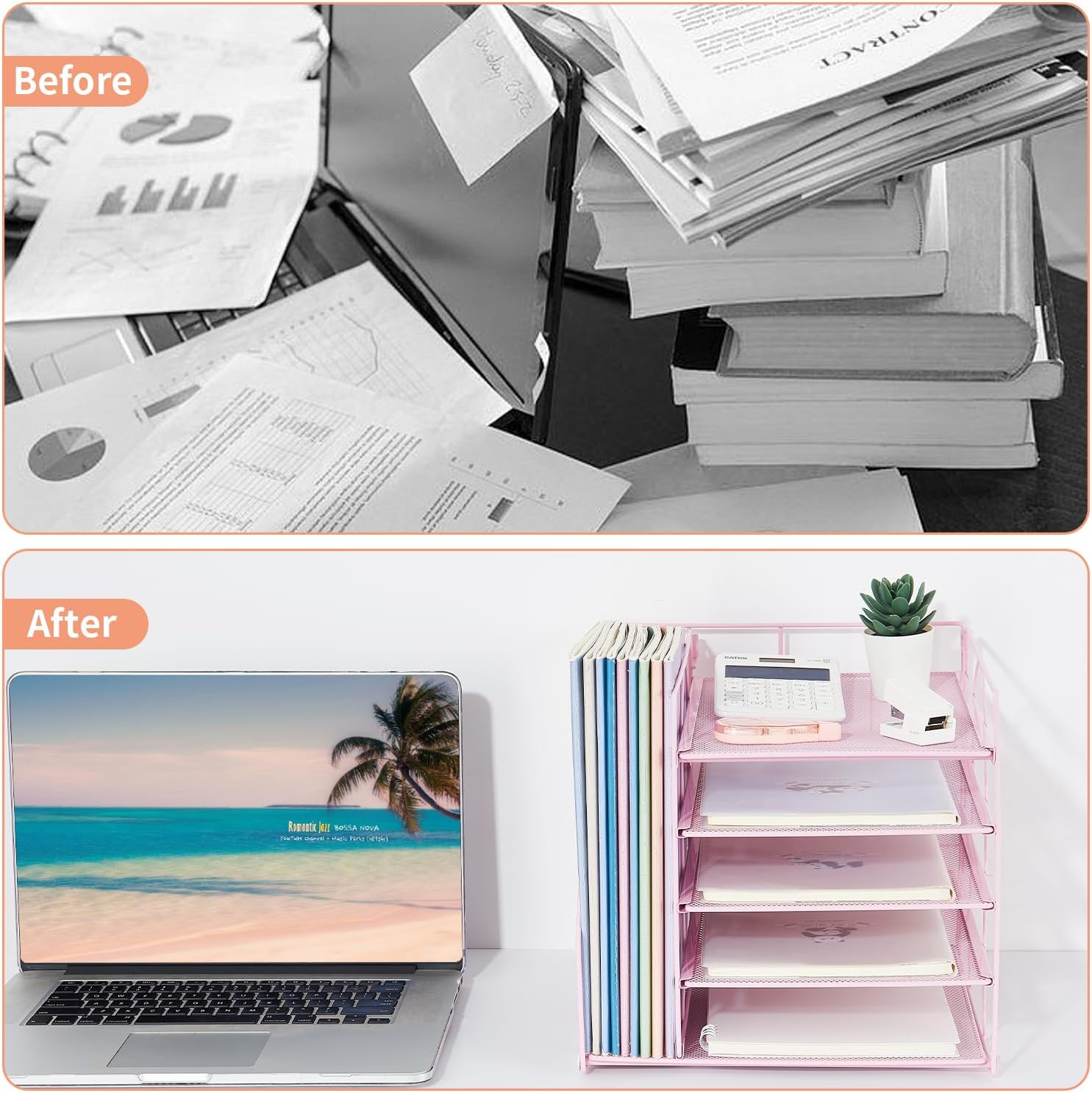 LEKETREE Desk Organizers and Accessories, 5-Tier Paper Letter Tray Organizer with File Holder, Desktop Organizer for