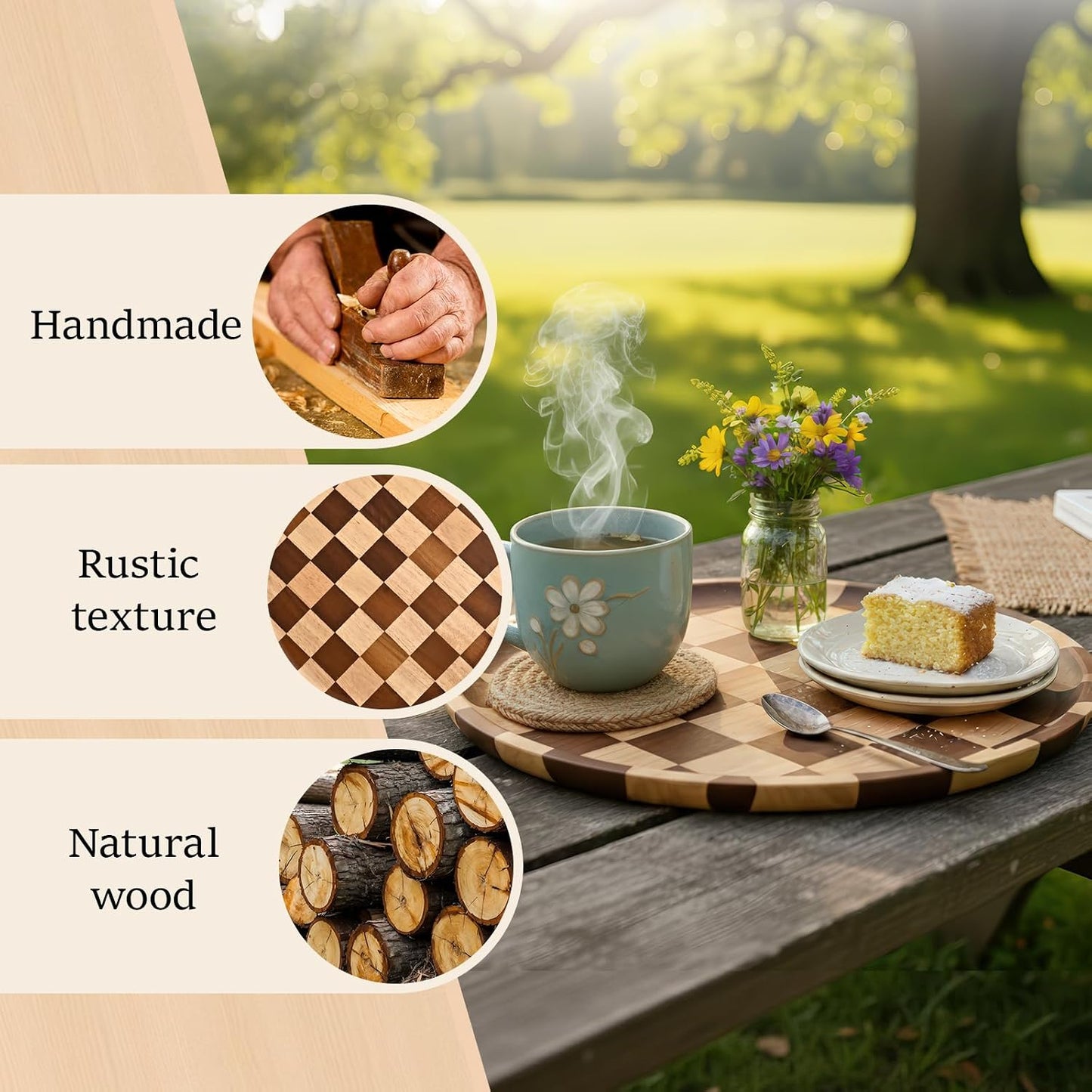 Round Wooden Serving Trays Decorative Candle Plate Holder / 11 Inch / Set of 11