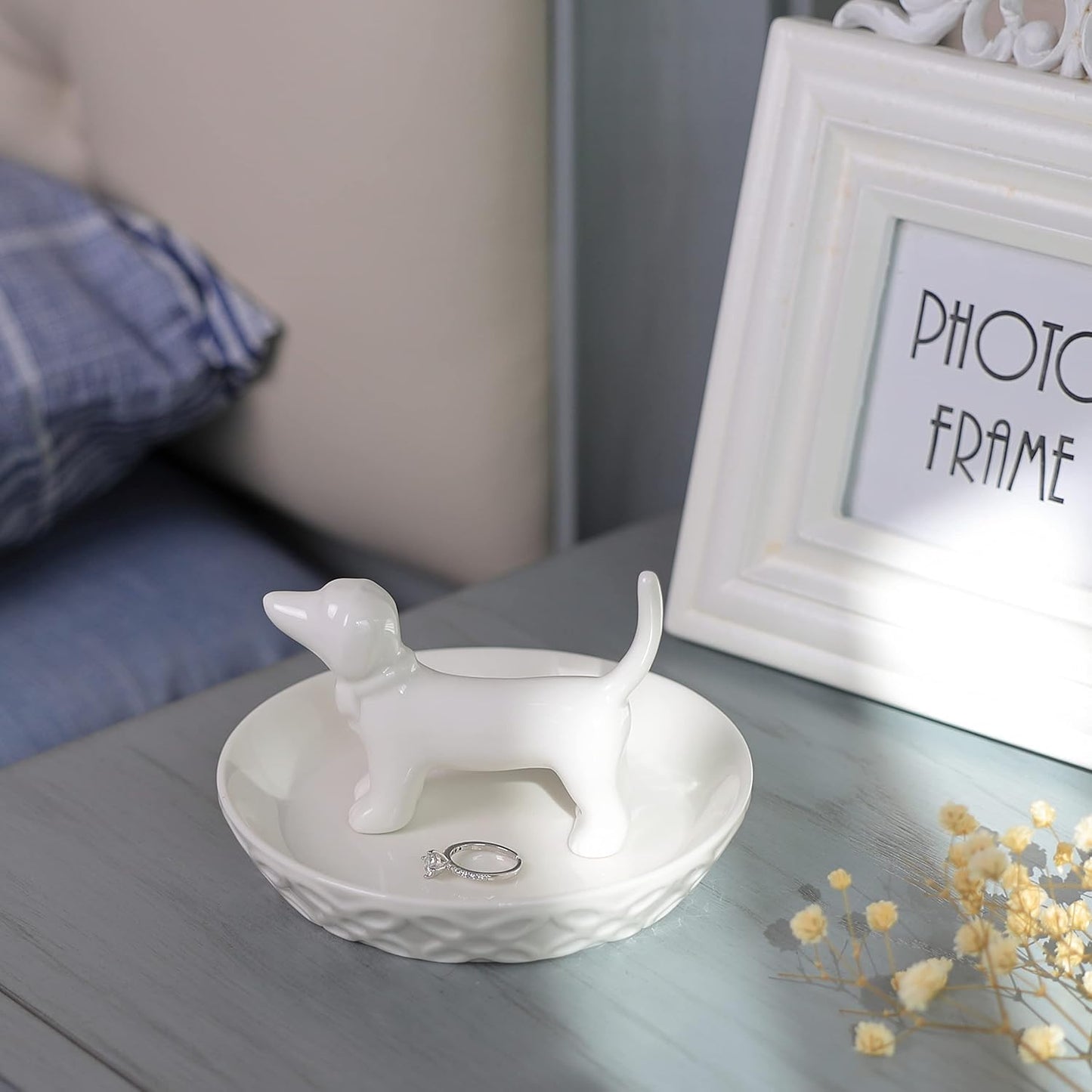 Ceramic White Jewelry Holder / White Dog