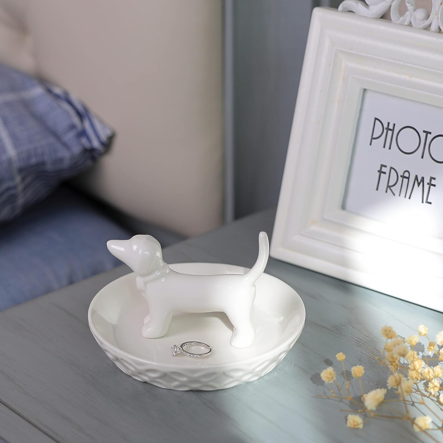 Ceramic White Jewelry Holder / White Dog