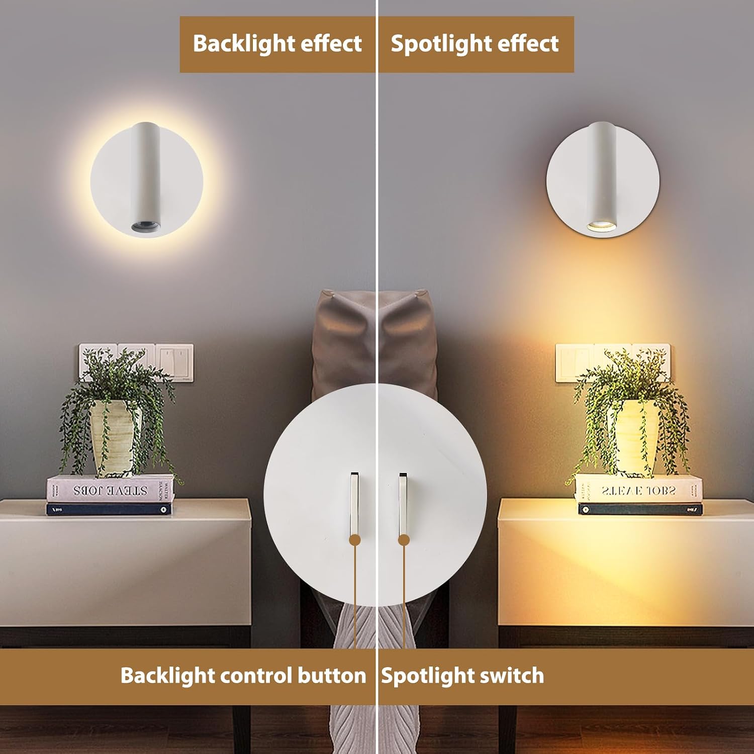 ZEROUNO Bedroom Wall Lamp with Switch Reading Light Hardwired Sconces Which Angle Adjustable for Bed-Side Interior