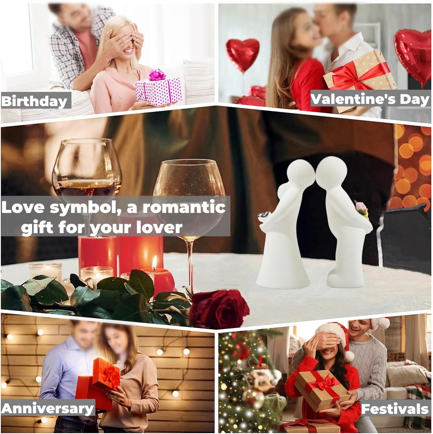 Ceramic Couple Statue / Modern Aesthetic Couple Sculpture Love Sign Figurines