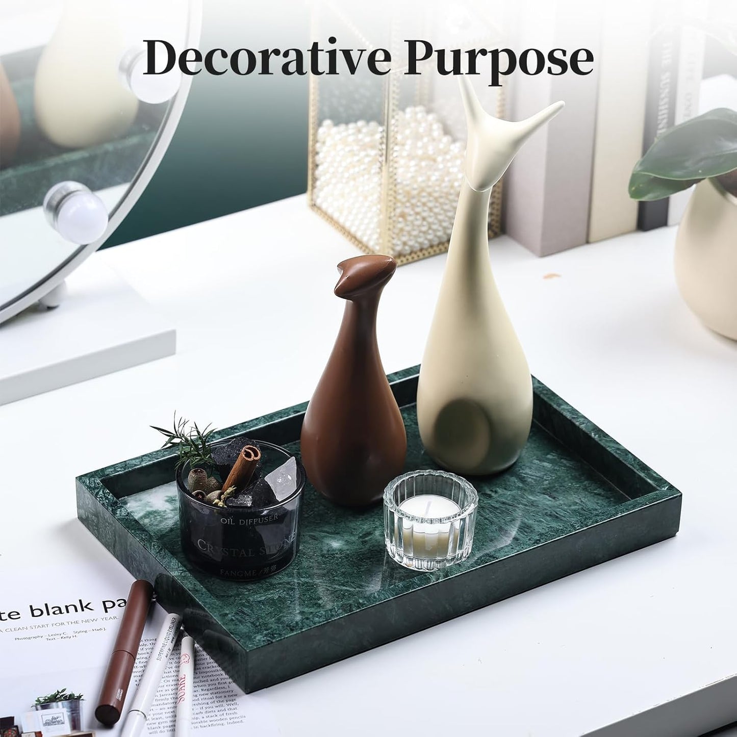 Storage Trays / Real Natural Marble Tray / 12 x 8 x 1.2 / Dark Green