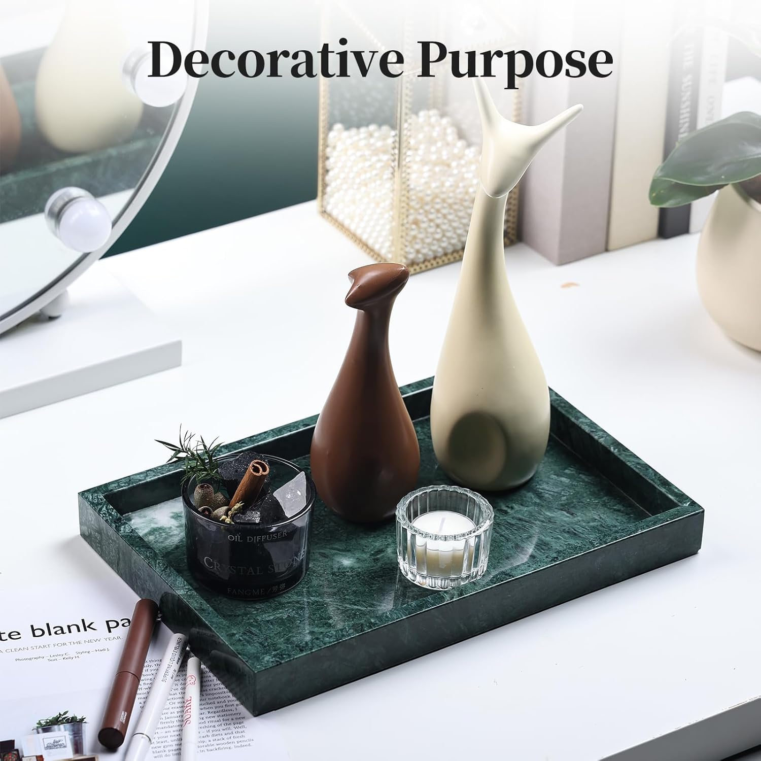 Storage Trays / Real Natural Marble Tray / 12 x 8 x 1.2 / Dark Green