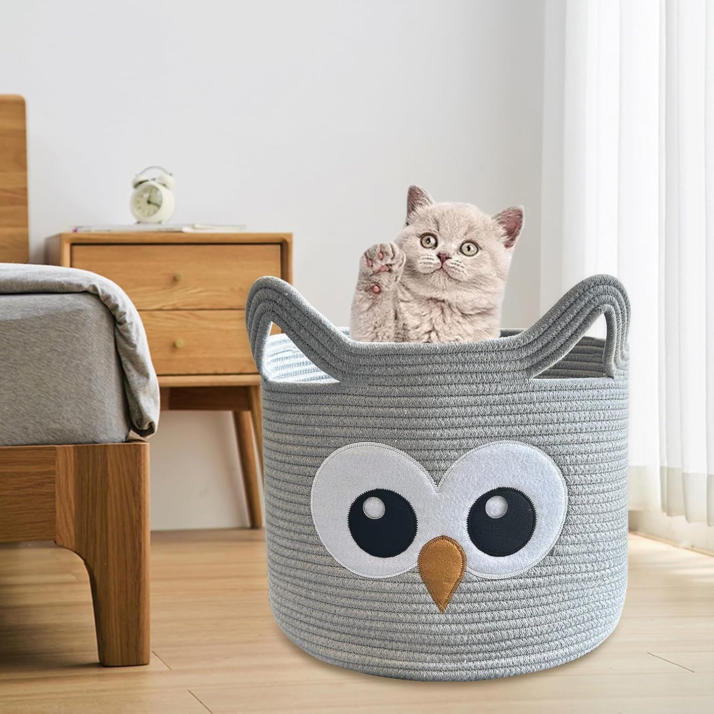 Owl Storage Basket for Gift Foldable Nursery Animal Toy Basket / Light Grey / Grey Owl