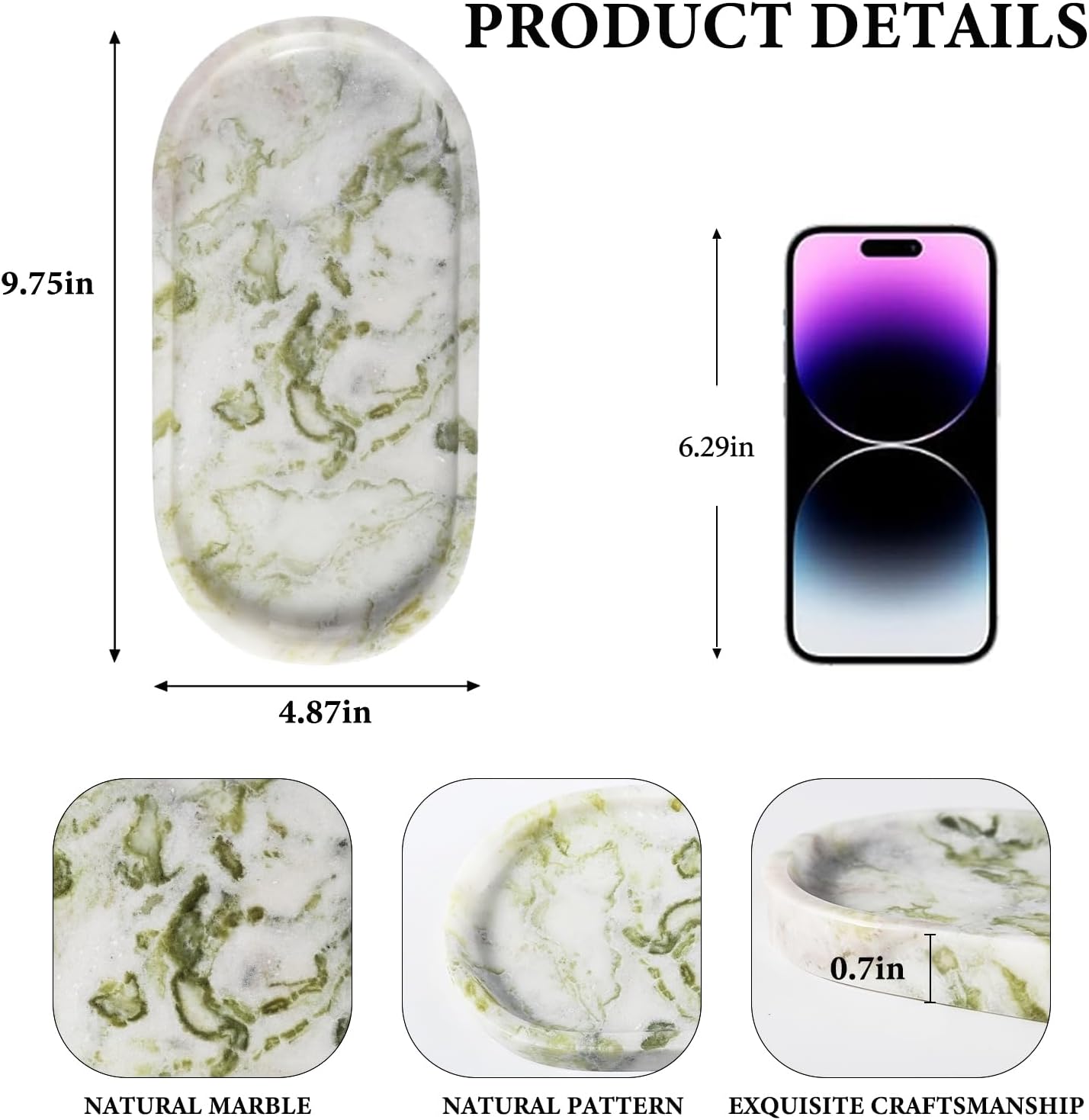 Marble Vanity Tray / Bianco Palomino Green / 10 x 5 x 0.7
