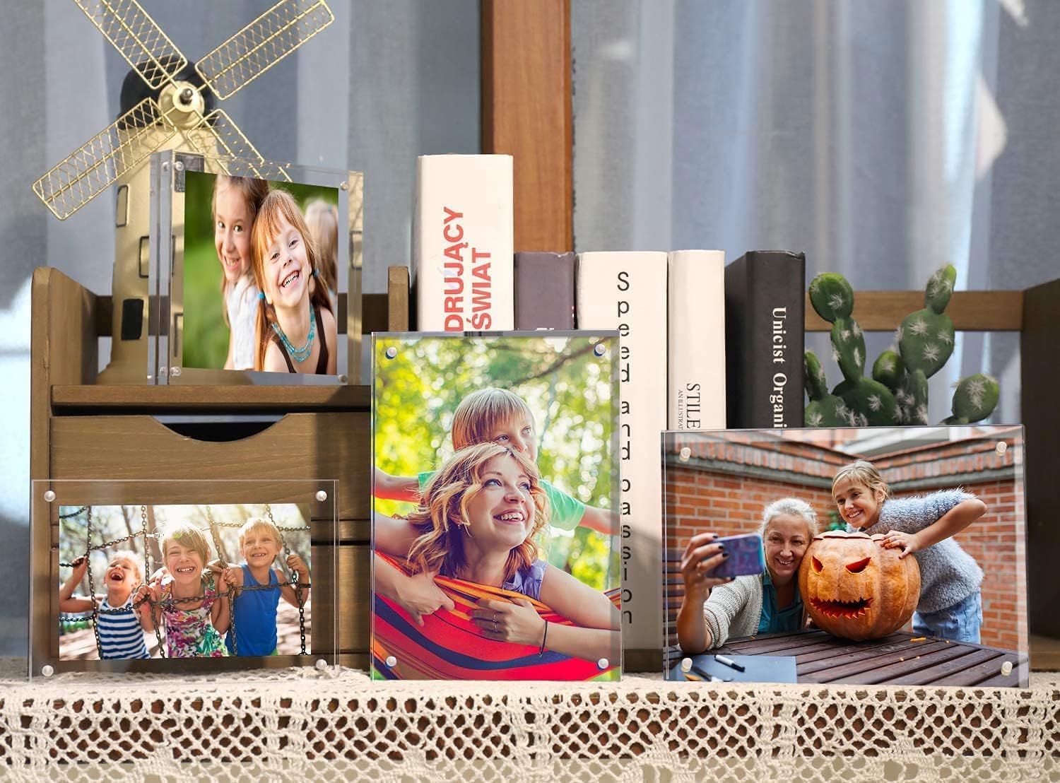 ILYXY 2 Pack Acrylic Frame 8x10, 20% Thicker, 24mm Thick Frameless Clear Picture Frame, Double Sided Magnetic Photo