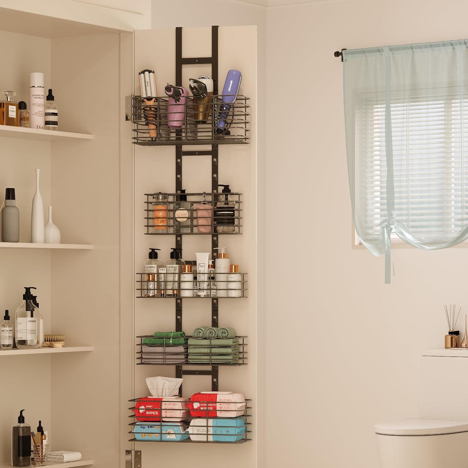 Yuyetuyo 5-Tier Over The Door Organizer Bathroom - Hair Dryer Holder - Hair Tool Organizer Adjustable Height, DIY