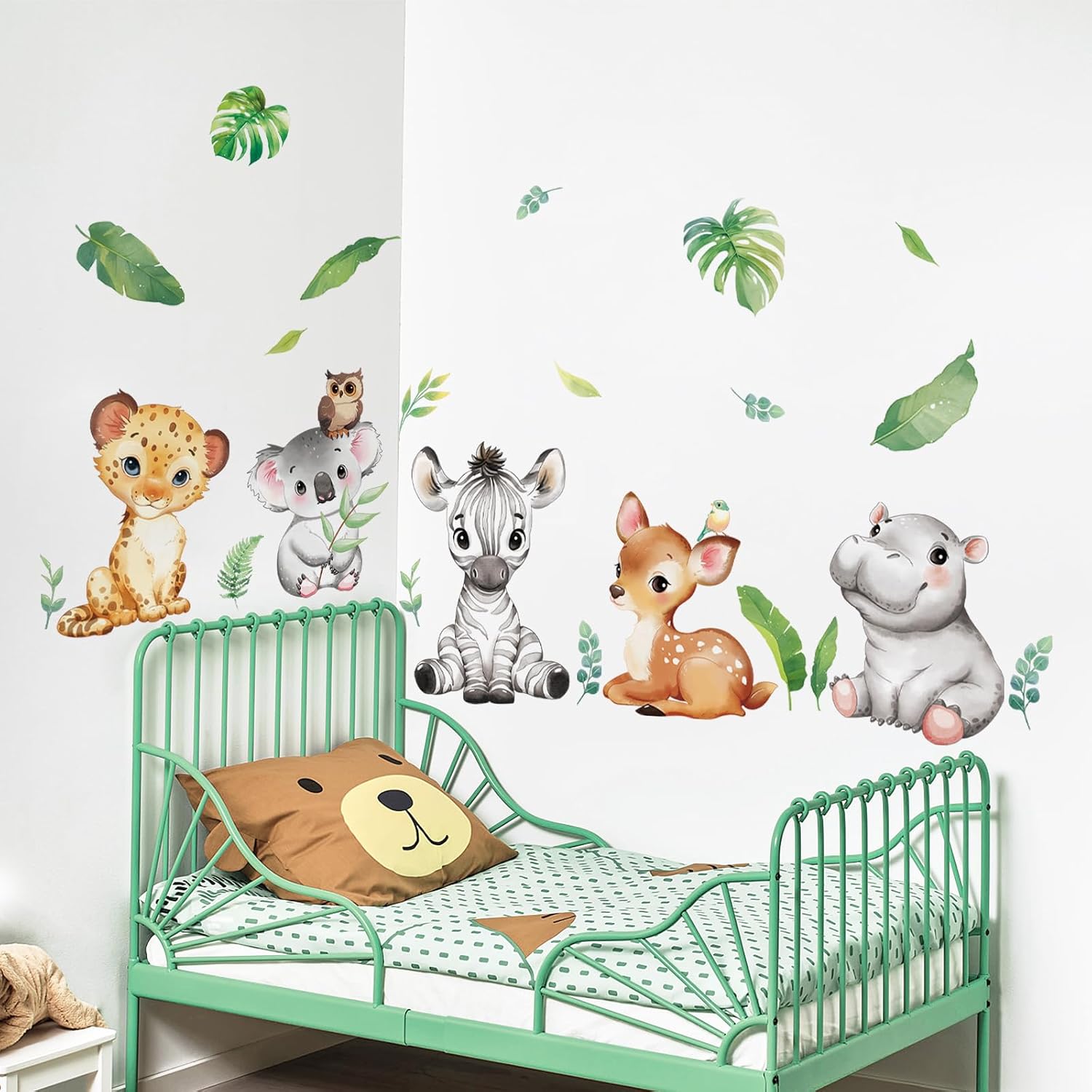 Jungle Animals Wall Stickers Cartoon Woodland Animal Wall Decals Zebra Forest / Horizontal-6 Animals