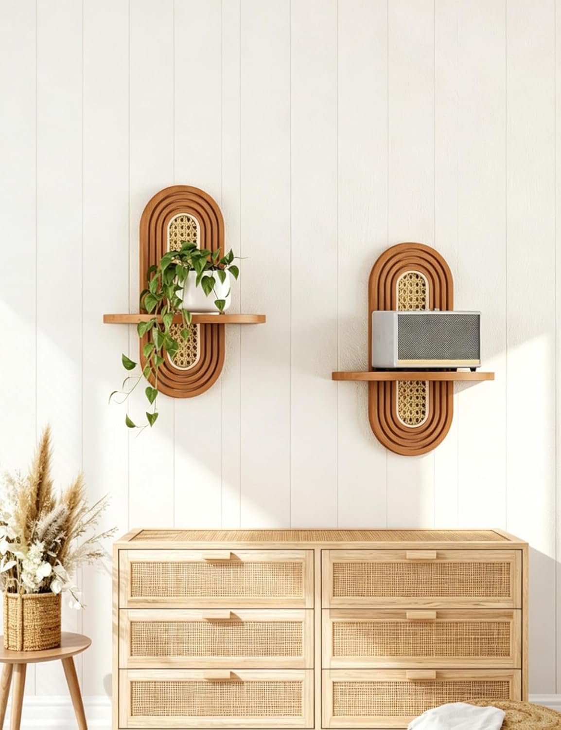 Boho Shelves Wall Decor / Walnut / Natural / Set of 2