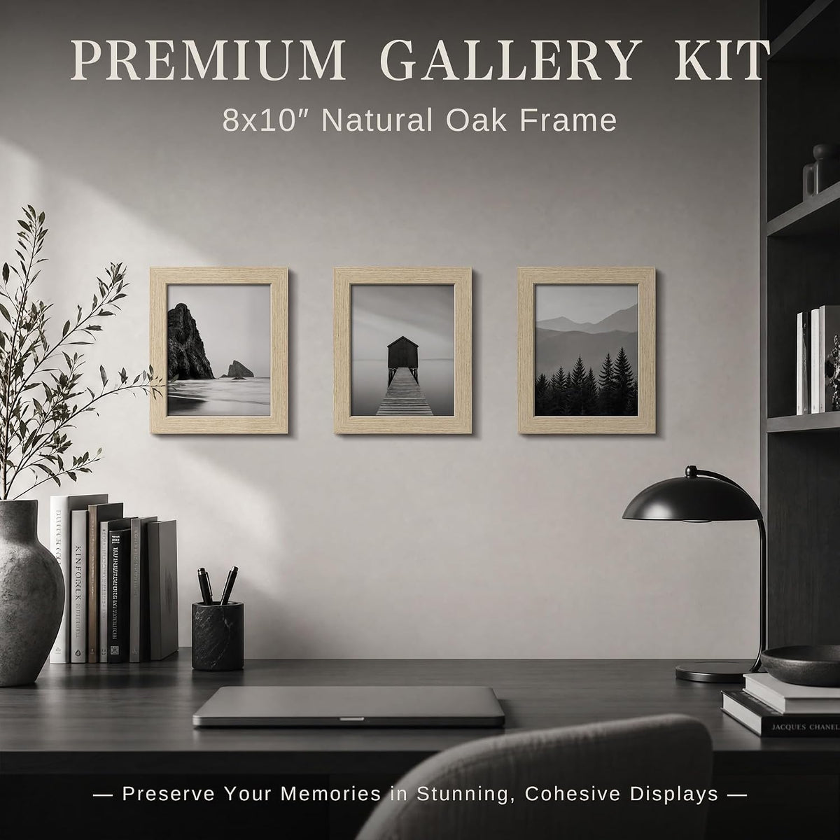 VCK 8x10 Picture Frames Set of 3, Oak Woodgrain, Wall & Tabletop Display | Wide Border, Natural Woodgrain, Shatterproof