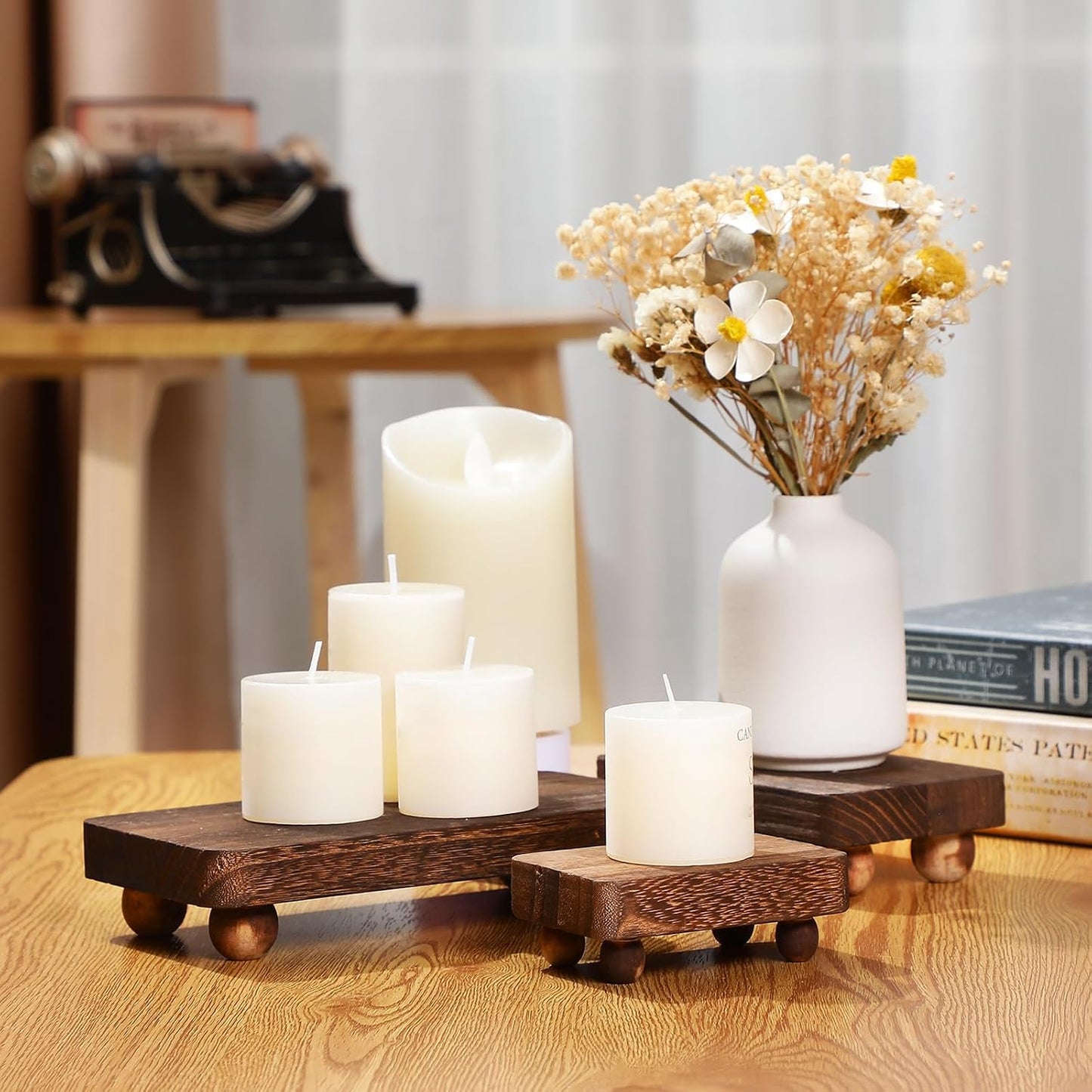 Wooden Risers for Display Pedestal Stand Wooden for Decor Farmhouse / Brown / 8 x 4.3 / Set of 3