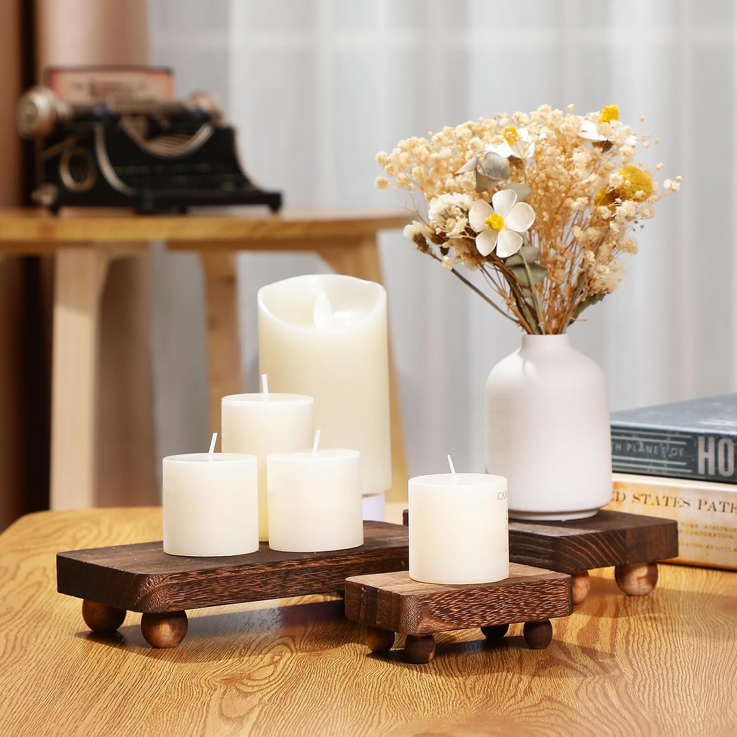 Wooden Risers for Display Pedestal Stand Wooden for Decor Farmhouse / Brown / 8 x 4.3 / Set of 3