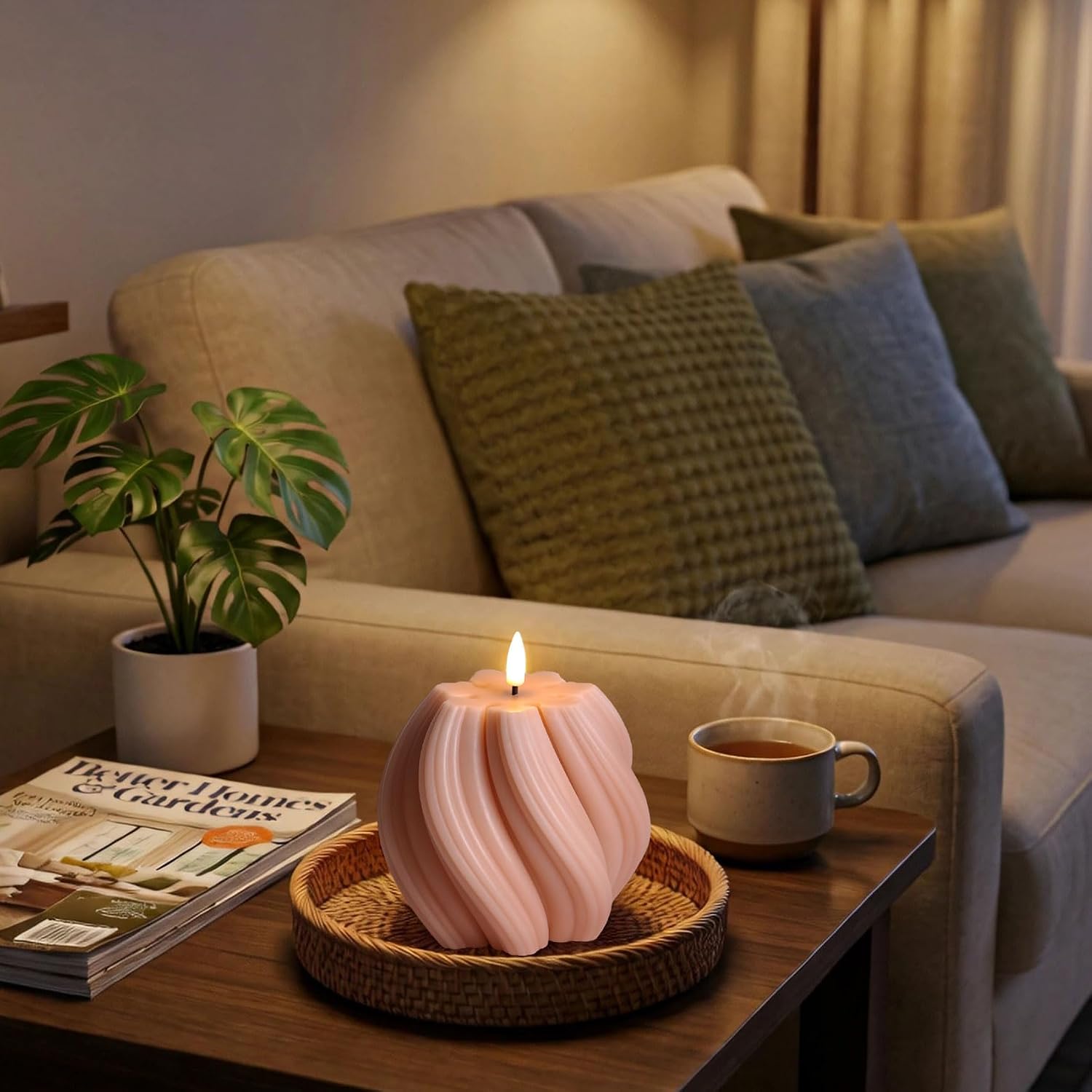 Swirl Flameless Candles / Dusty Pink
