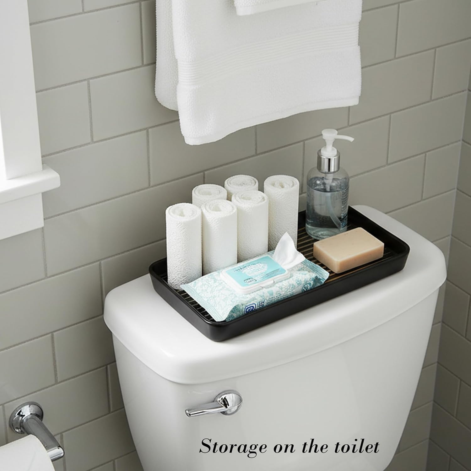Black Bathroom Vanity Tray for Countertop / Black Color with Golden Stripes-1 Pc / 10 x 6 x 1