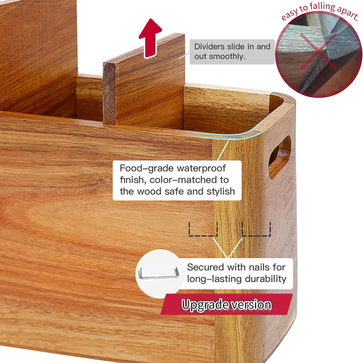 Wooden Kitchen Utensil Holder Organizer for Counter or Countertop, Large Wooden Utensil Holder for Storage Cooking and