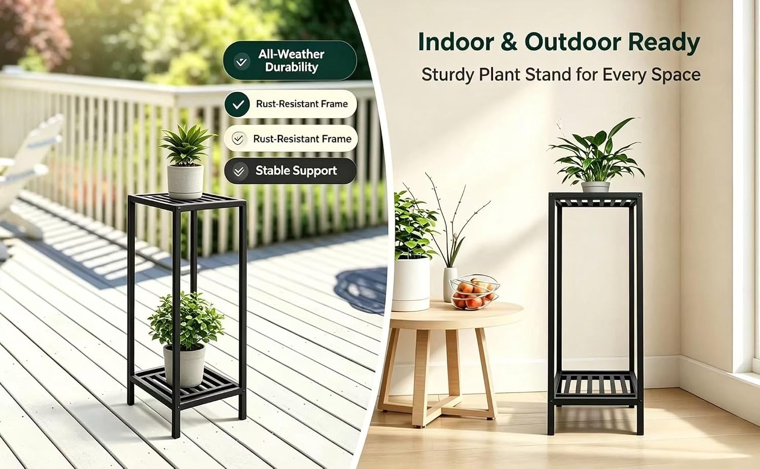 Zhongma 2 Tier 30" Tall Indoor Outdoor Plant Stand, 12 L x 12 W x 30 H inch, Heavy Duty Square Metal Flower Stand for