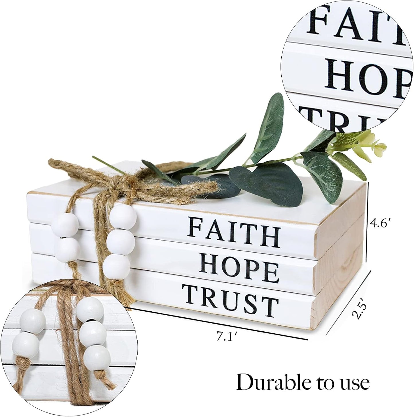 Wooden Decorative Books / Faith, Hope, Trust / White / Set of 3