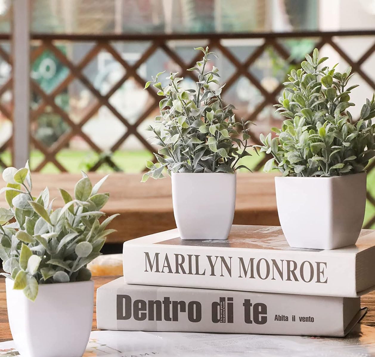 6 Pots Small Fake Plants Mini Artificial Potted Plants Eucalyptus Spring Grass Magnolia Bean / Grey