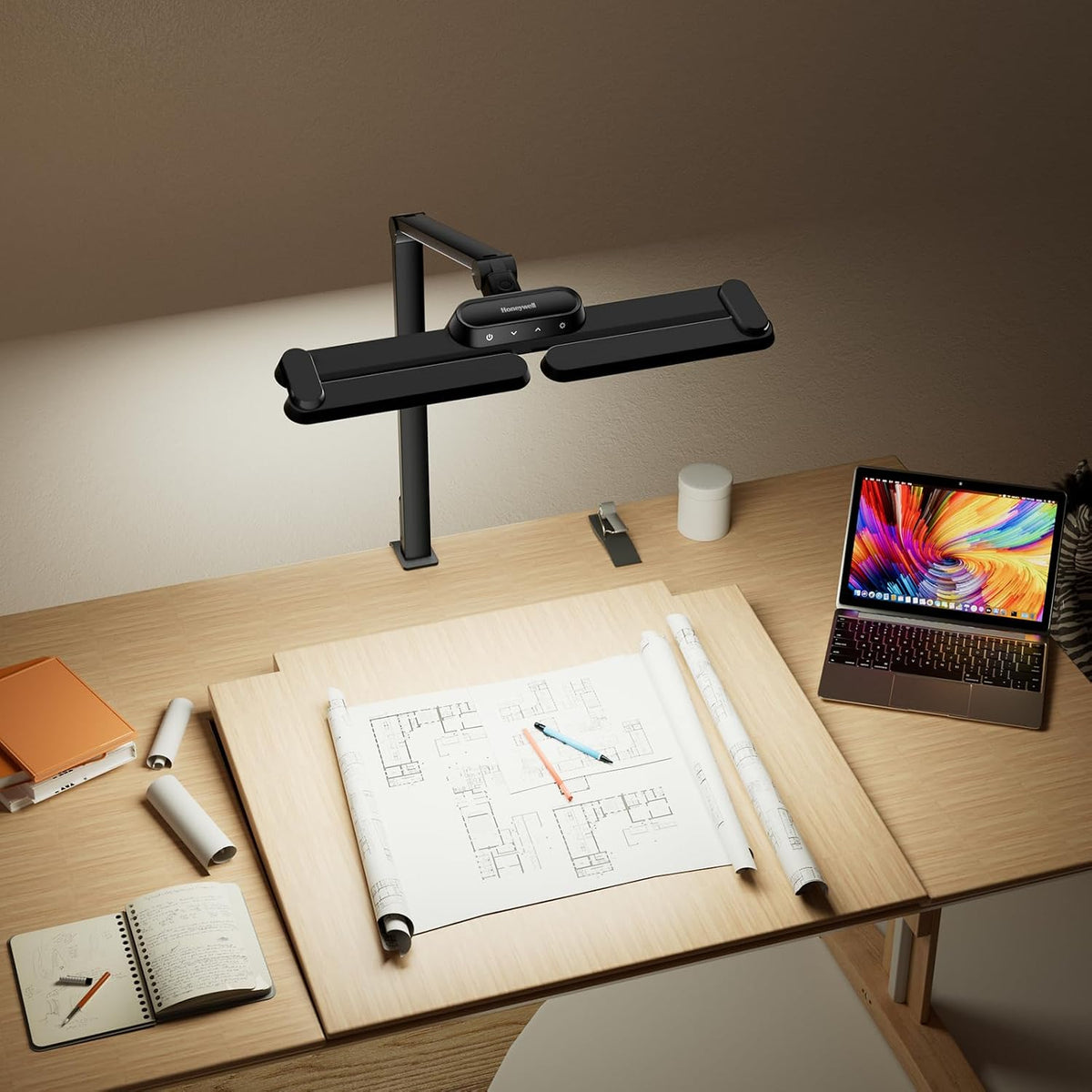 Honeywell HJ3B Sunturalux LED Clamp Desk Lamp for Computer Architect | Eye-Caring, CRI≥92, 4 color temps 3000K-5700K