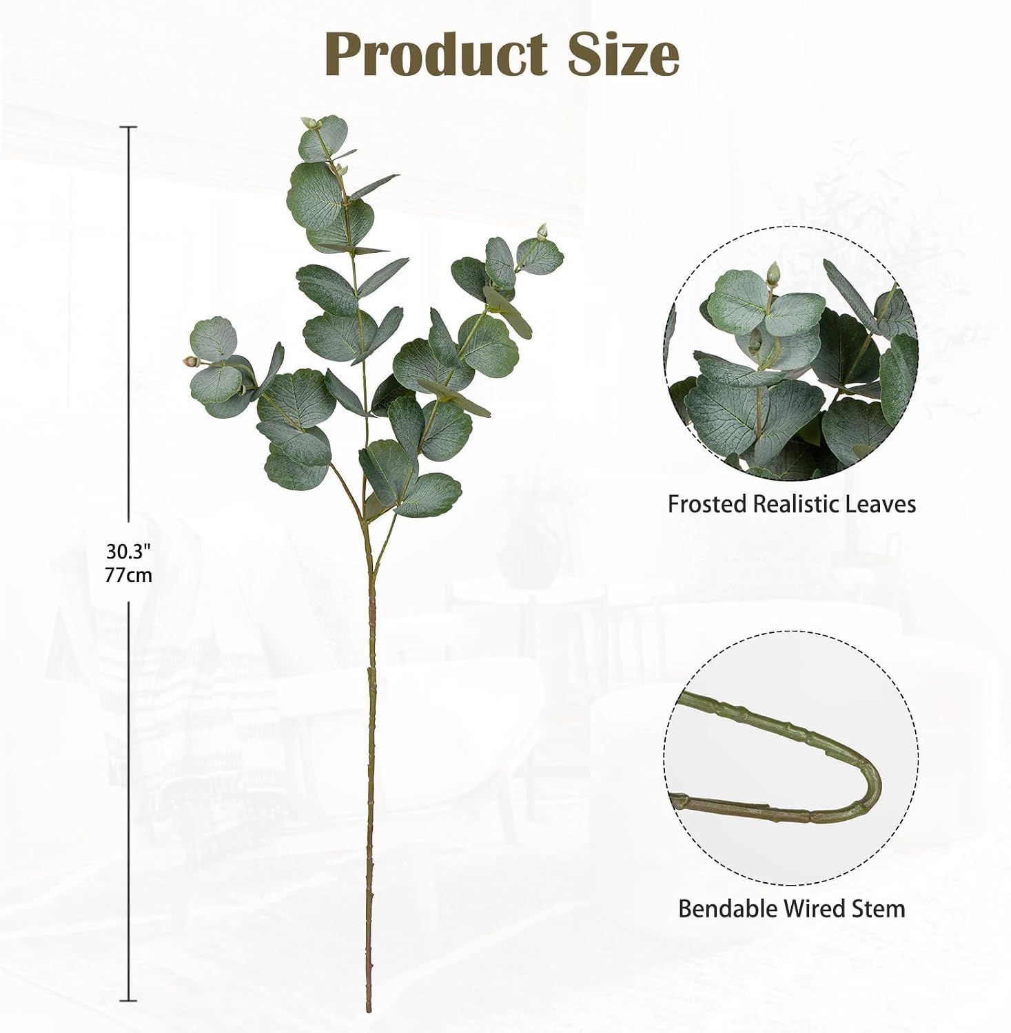 30" Artificial Eucalyptus Stems Fake Tall Eucalyptus Leaves Branches Faux Silk / Green / Set of 5